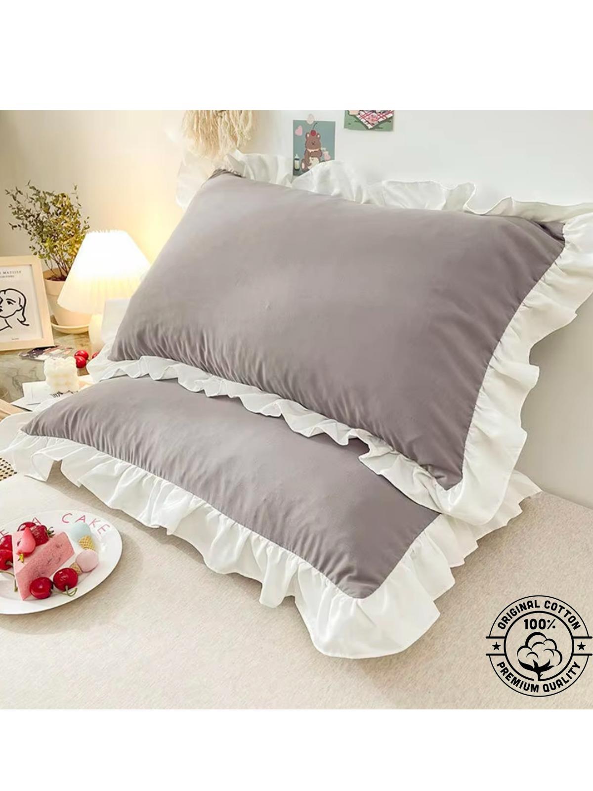 aju Baby Gri Beyaz Fırfırlı Yastık Kılıfı 2 Adet 70x50 cm