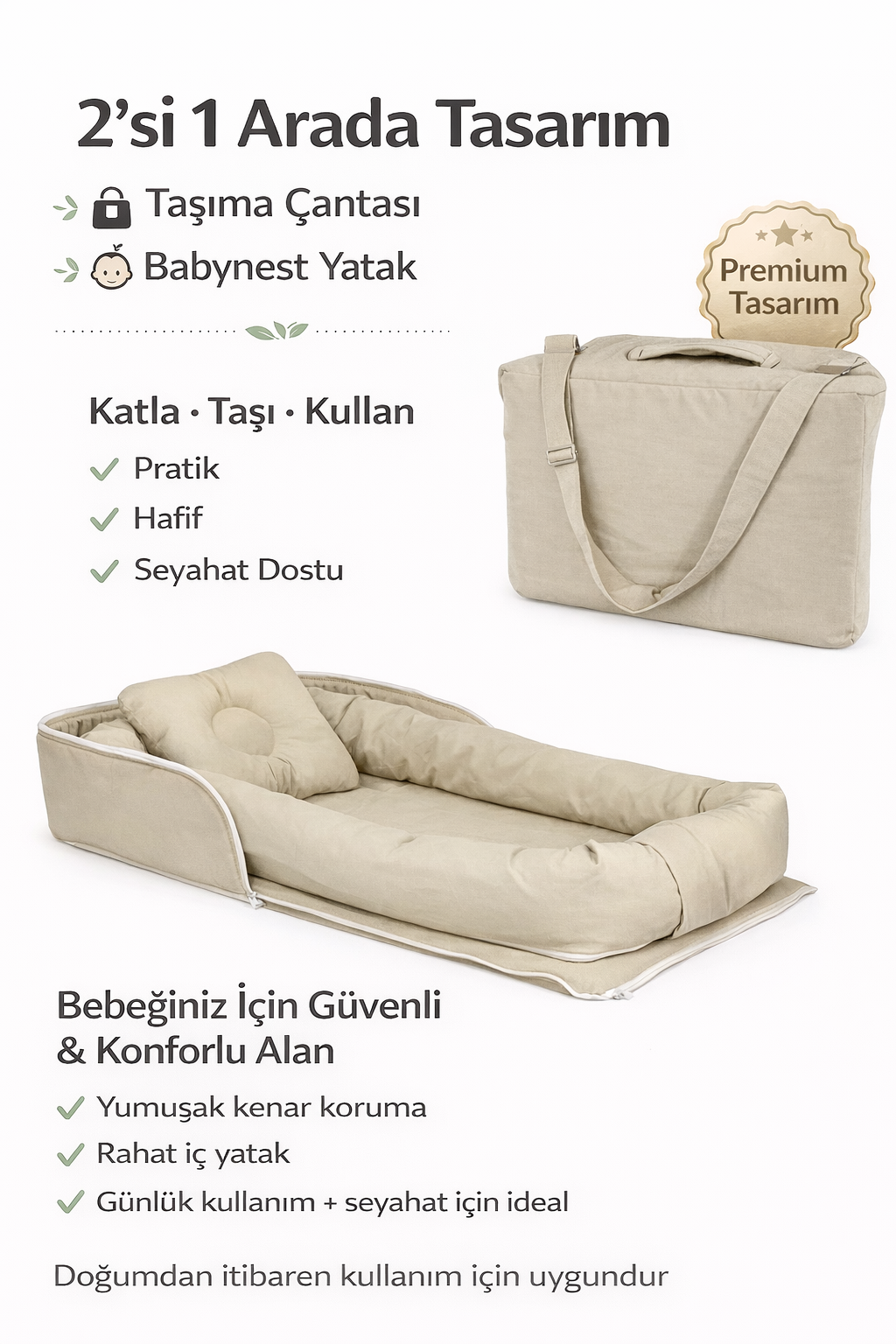Babynest Lüx Taşınabilir Çantalı Bebek Yuvası-Yatağı Babynest , Seyahatte, Araçta, Otelde…