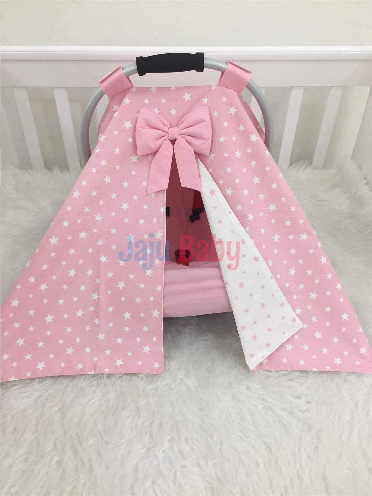 Babynestr Pembe ve Yıldızlı Kombinli Puset Örtüsü ve İç Kılıfı