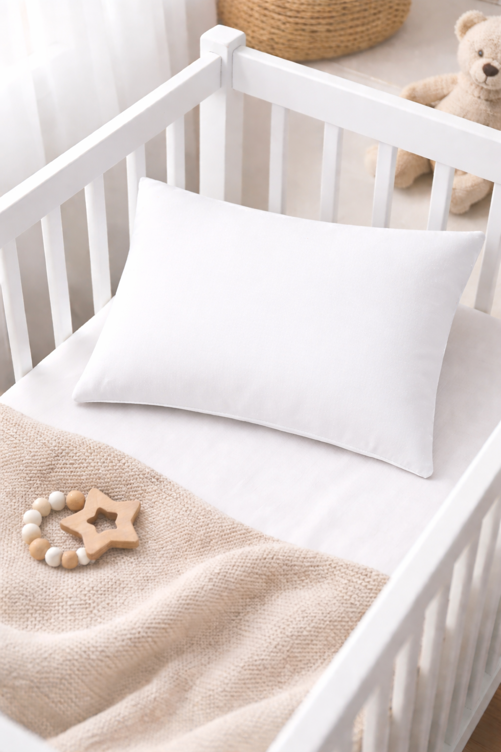 Beyaz 45×35 cm Bebek Yastığı ve Yastık Kılıfı Seti