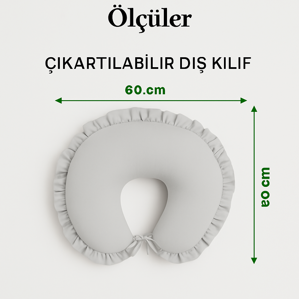 Gri Fırfırlı Emzirme Yastığı | Ergonomik Tasarım & Yıkanabilir Kılıf