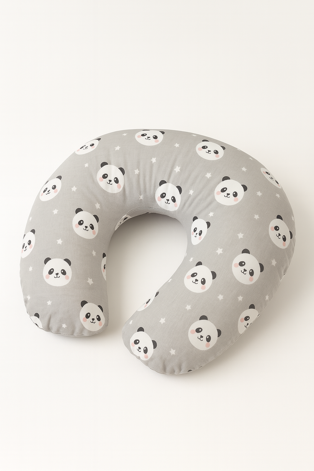Gri Panda Desenli %100 Pamuk Emzirme Yastığı – Ergonomik Destek + Yıkanabilir Kılıf