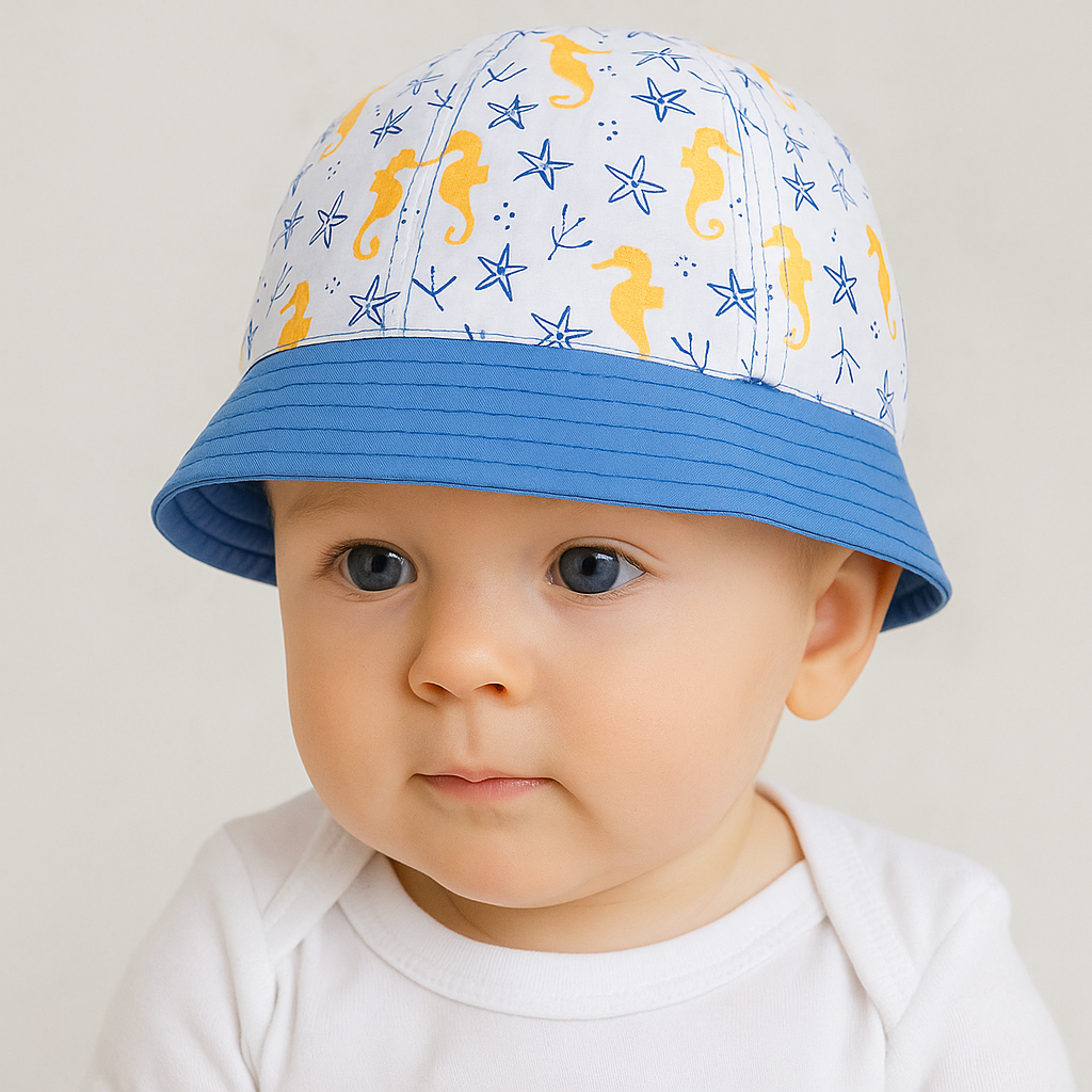 Jaju Baby 0-18 Ay Beyaz Erkek Bebek Deniz Atı Ve Yıldız Desenli Fötr Şapka