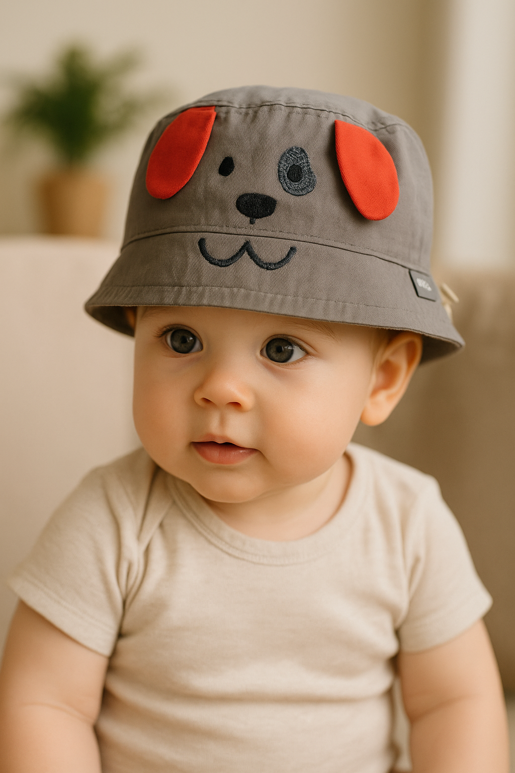 Jaju Baby 0-18 Aylık Erkek Bebek Gri  Köpek Kulak  Fötr Şapka