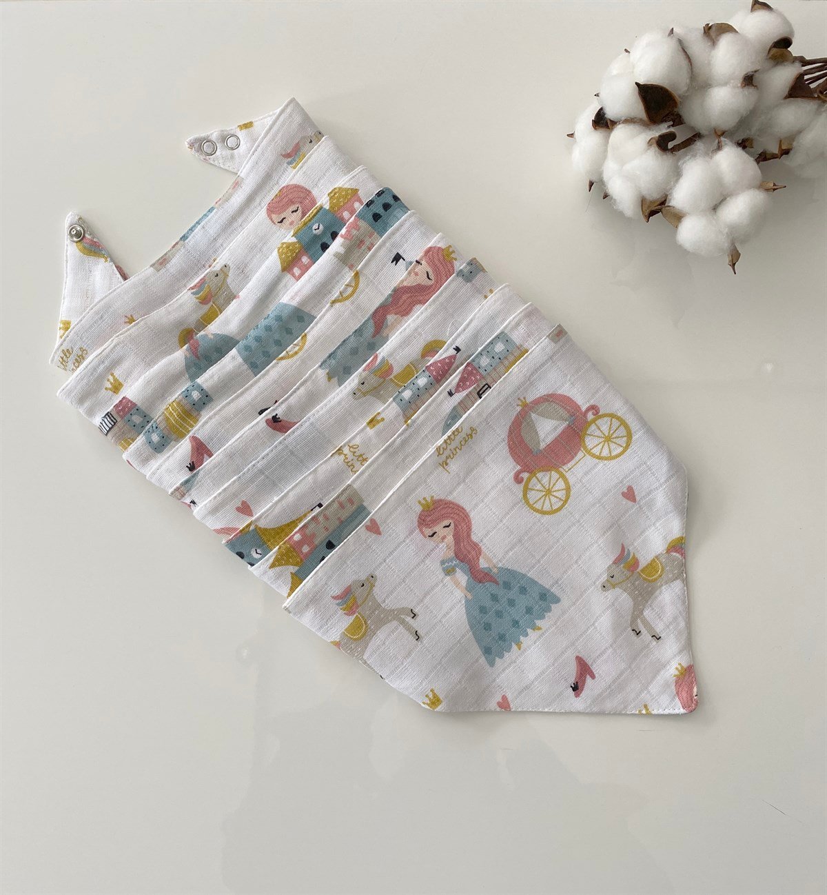 Jaju Baby 10 Adet %100 Organik Pamuk Çift Katlı Müslin Kumaş Iki Çıtçıtlı Bebek Salya Önlük & Fular meva müslin önlük fular Prenses