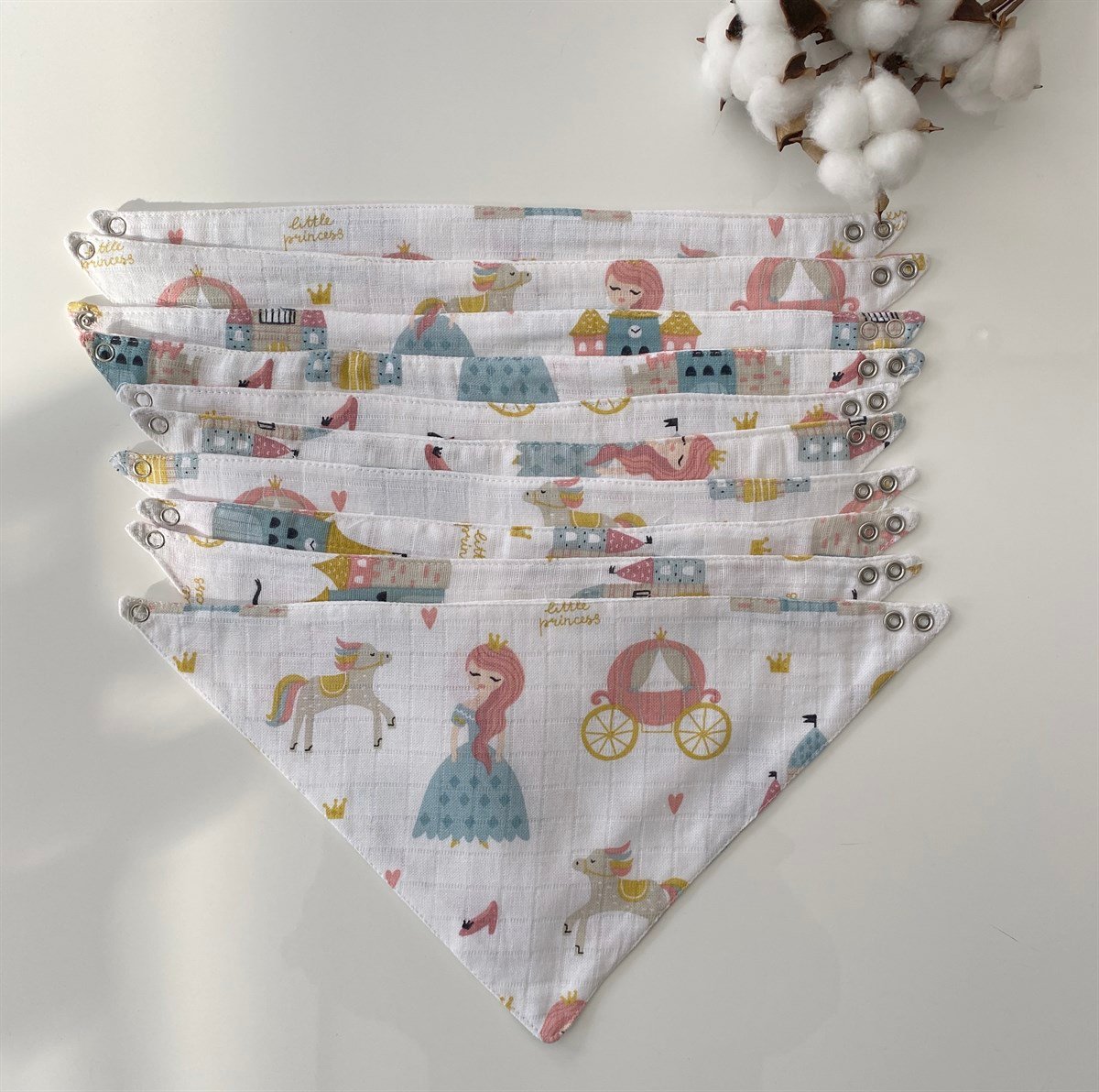 Jaju Baby 10 Adet %100 Organik Pamuk Çift Katlı Müslin Kumaş Iki Çıtçıtlı Bebek Salya Önlük & Fular meva müslin önlük fular Prenses