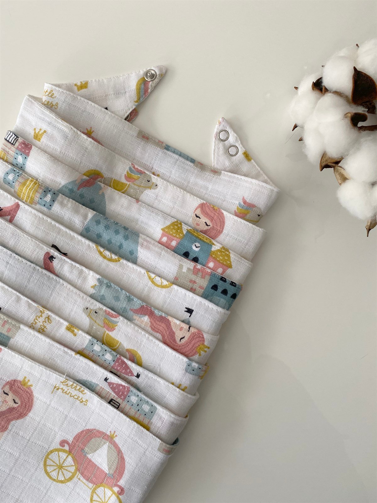 Jaju Baby 10 Adet %100 Organik Pamuk Çift Katlı Müslin Kumaş Iki Çıtçıtlı Bebek Salya Önlük & Fular meva müslin önlük fular Prenses