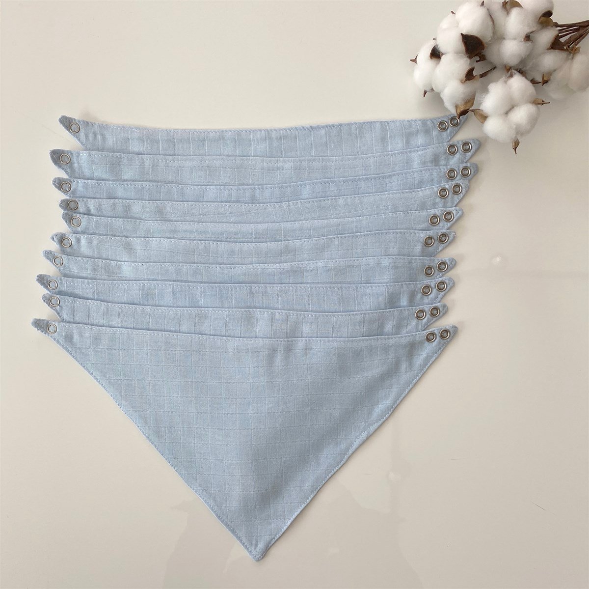 Jaju Baby 10 Adet %100 Organik Pamuk Çift Katlı Müslin Kumaş Iki Çıtçıtlı Bebek Salya Önlük & Fular meva müslin önlük fular Mavi