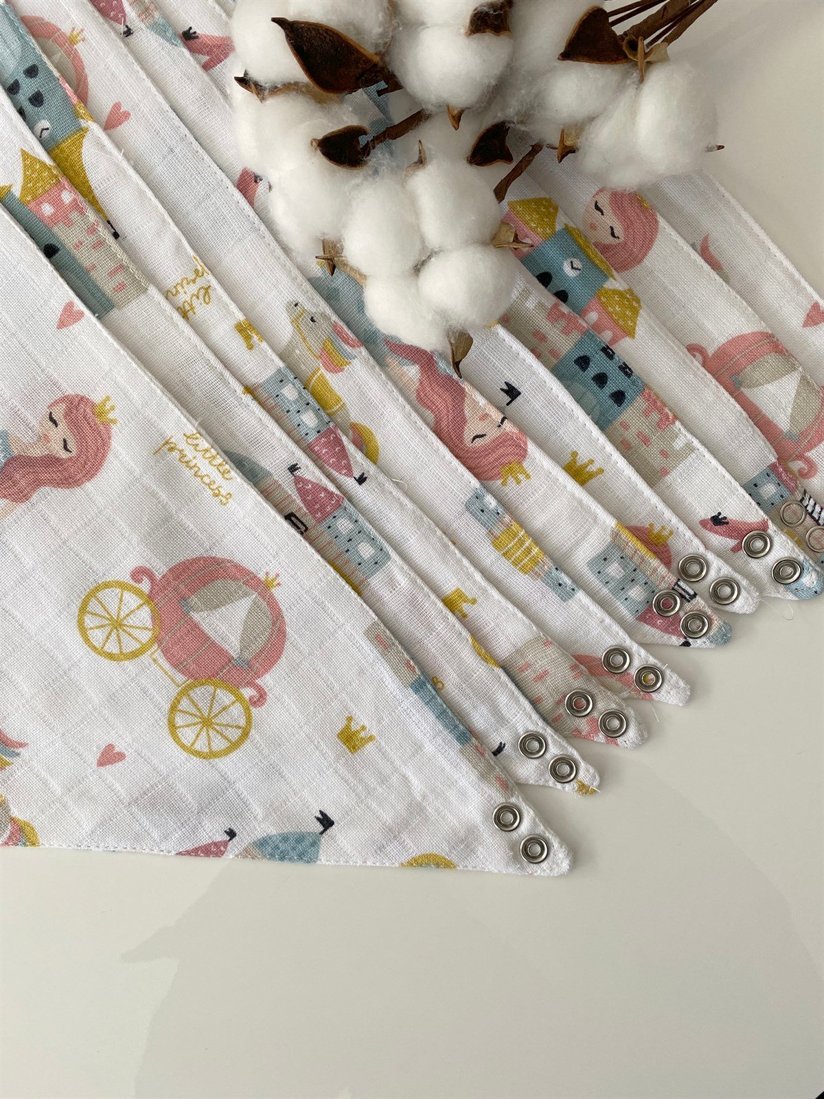 Jaju Baby 10 Adet %100 Organik Pamuk Çift Katlı Müslin Kumaş Iki Çıtçıtlı Bebek Salya Önlük & Fular meva müslin önlük fular Prenses