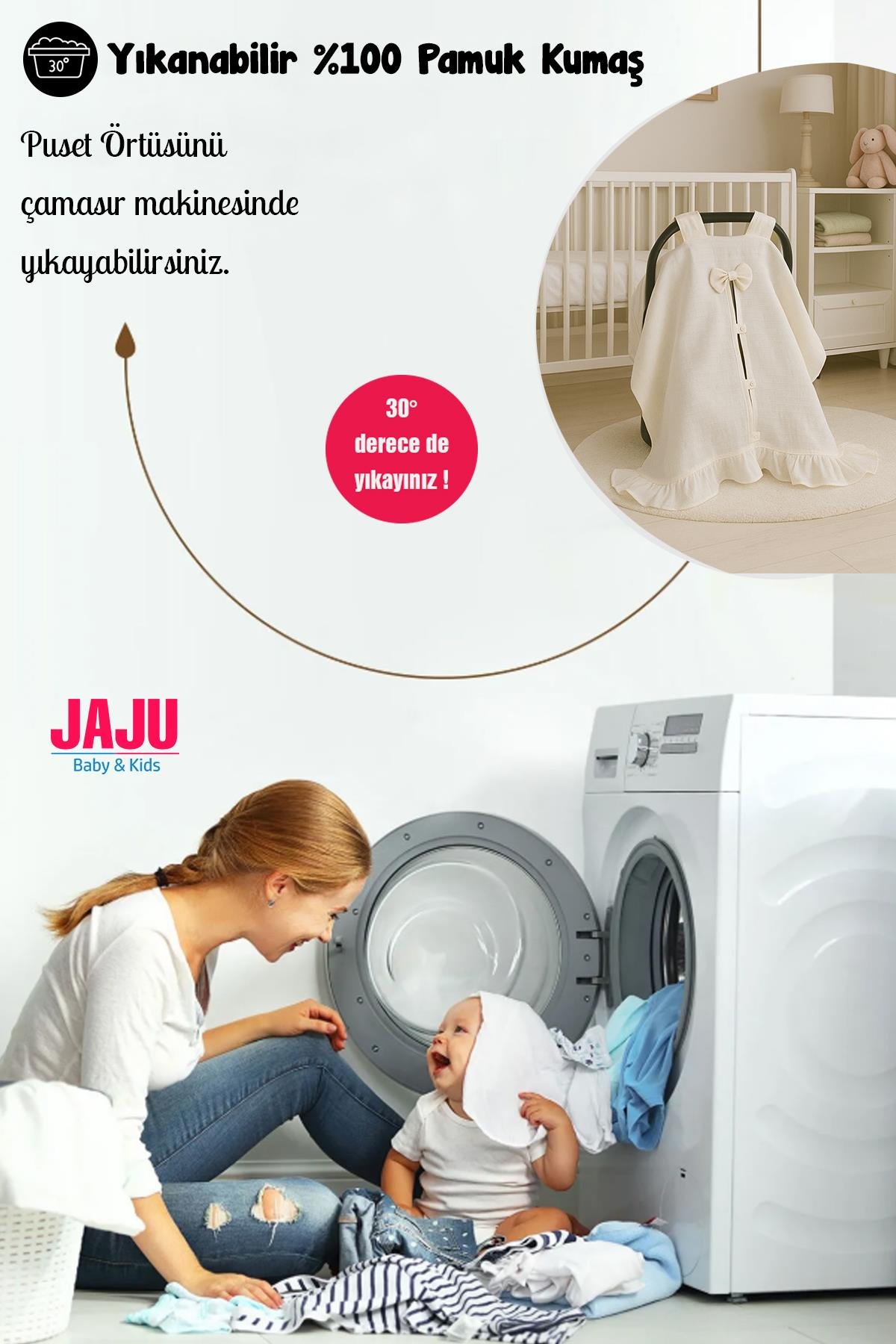 Jaju Baby % 100 Pamuk Gri Renk Fırfırlı Müslin Puset Örtüsü (1.SINIF MÜSLİN)