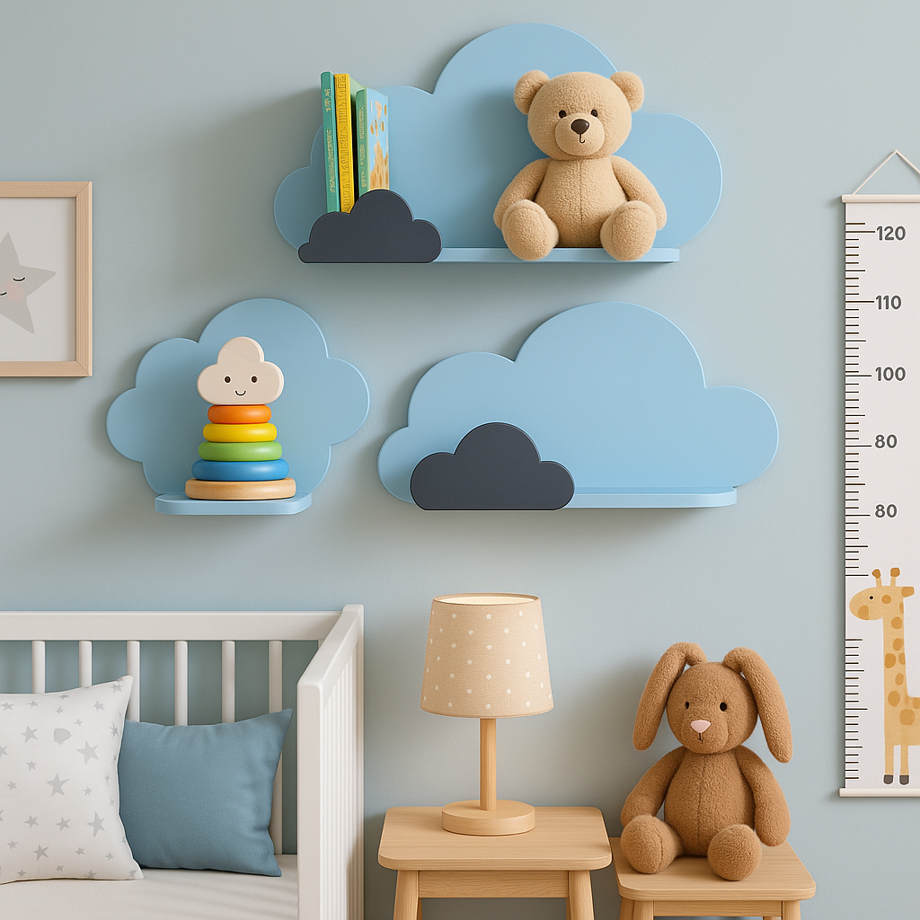 Jaju Baby 3'lü Mavi-Gri Kombinli Bulut Raf Set