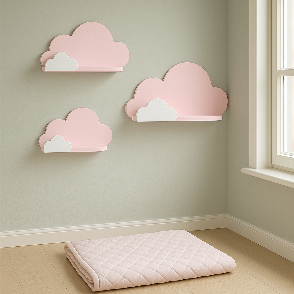 Jaju Baby 3'lü Pembe Kombinli Bulut Raf Set