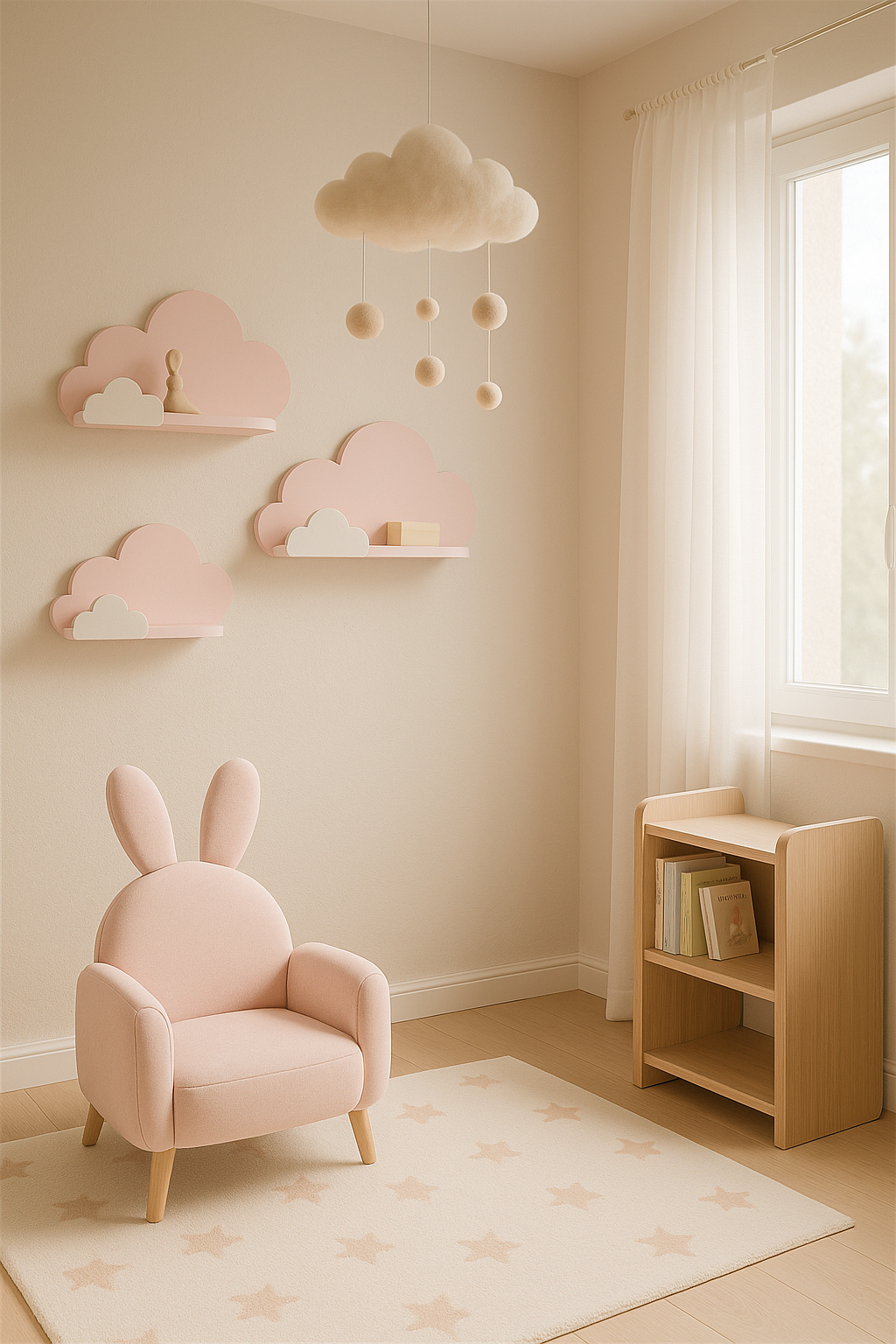 Jaju Baby 3'lü Pembe Kombinli Bulut Raf Set