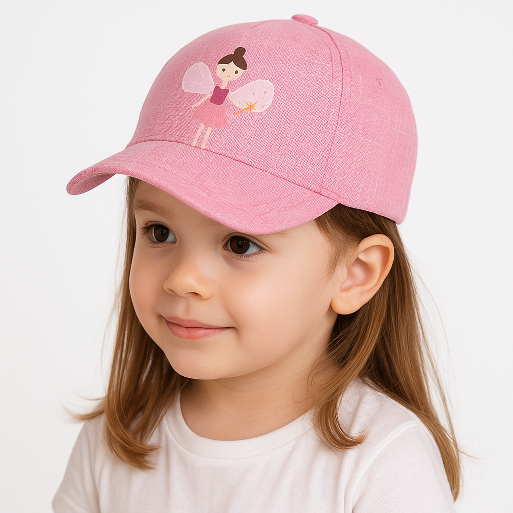 Jaju Baby 4-8 Yaş Pembe Peri Baskılı Kız Çocuk Şapka