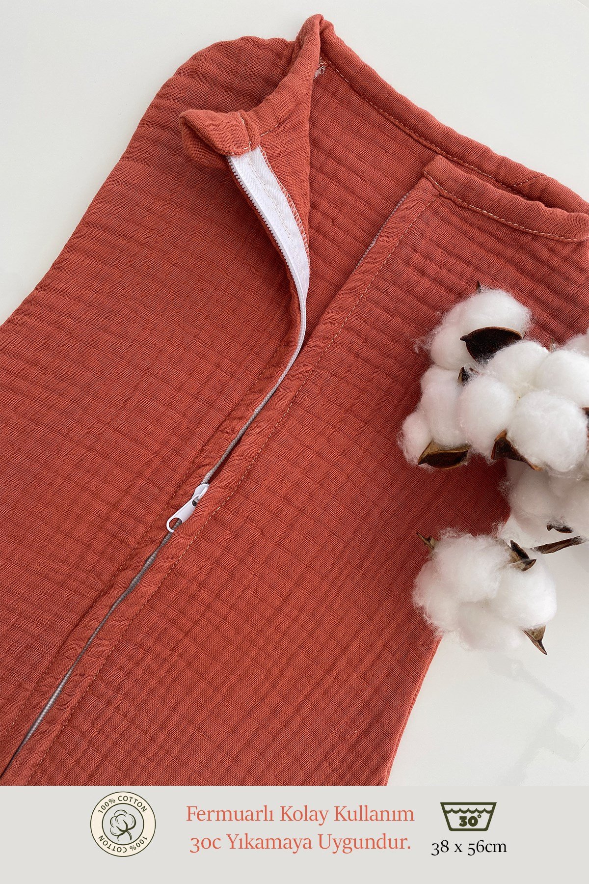 Jaju Baby 4 Katlı Pamuklu Antialerjik Bambu Müslin Kundak Kiremit Renk