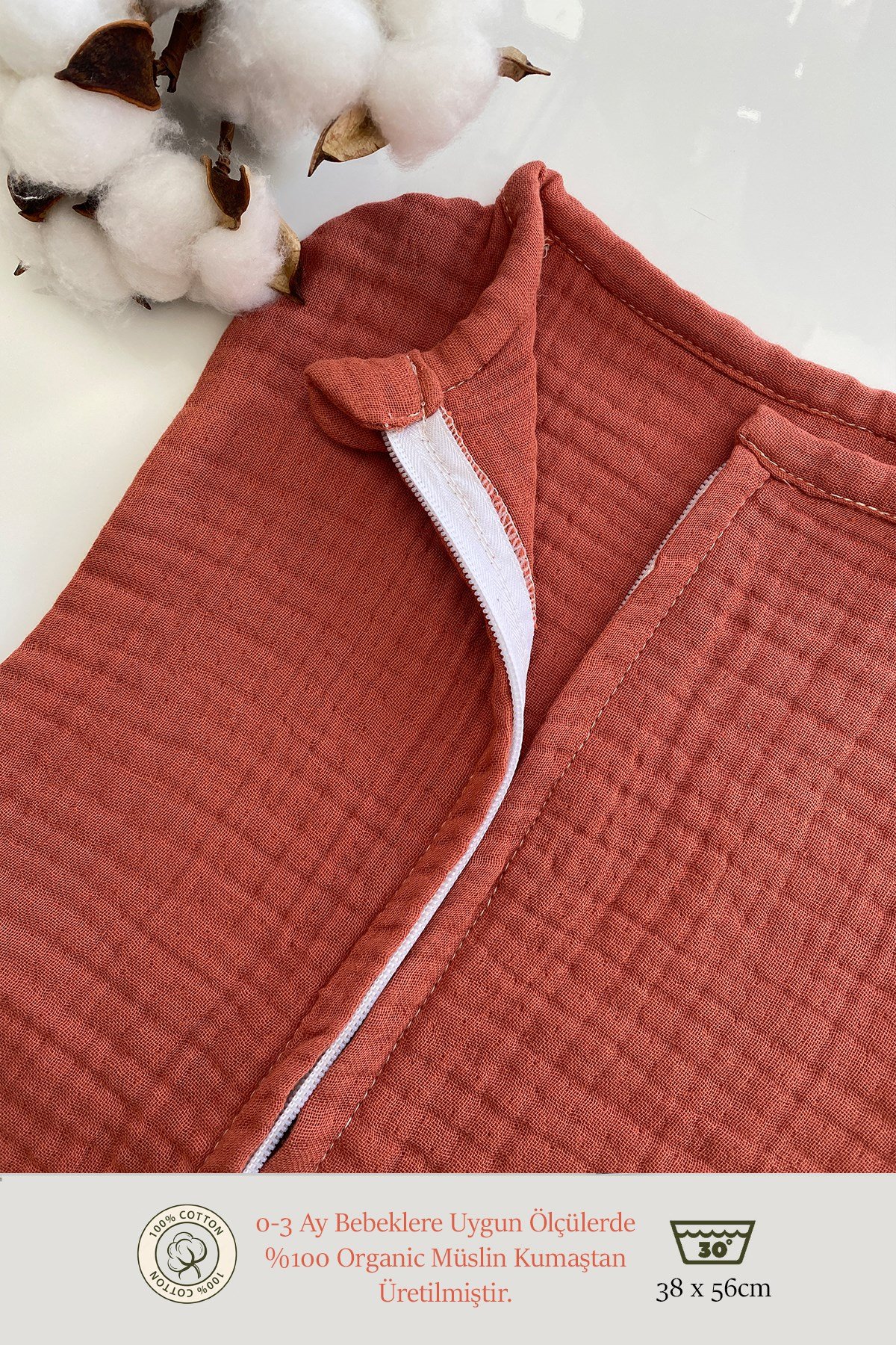 Jaju Baby 4 Katlı Pamuklu Antialerjik Bambu Müslin Kundak Kiremit Renk