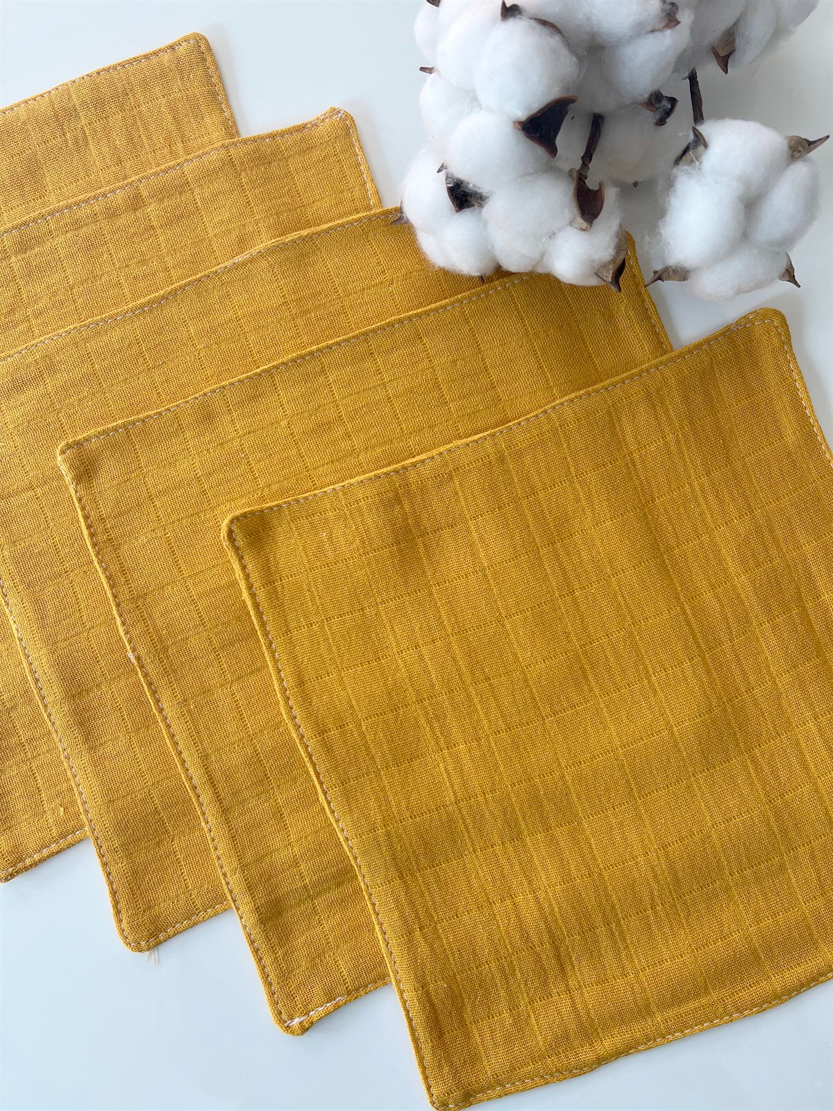 Jaju Baby 5 Adet %100 Organik Pamuk Çift Katlı Müslin Kumaş %100 Pamuk Müslin Omuz Örtüsü Ağız Mendili Sırt Mendili Hardal Renk