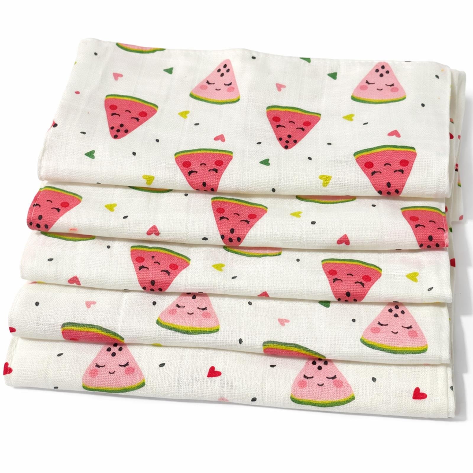 Jaju Baby 5 Adet %100 Organik Pamuk Çift Katlı Müslin Kumaş %100 Pamuk Müslin Omuz Örtüsü Ağız Mendili Sırt Mendili Karpuz Desen