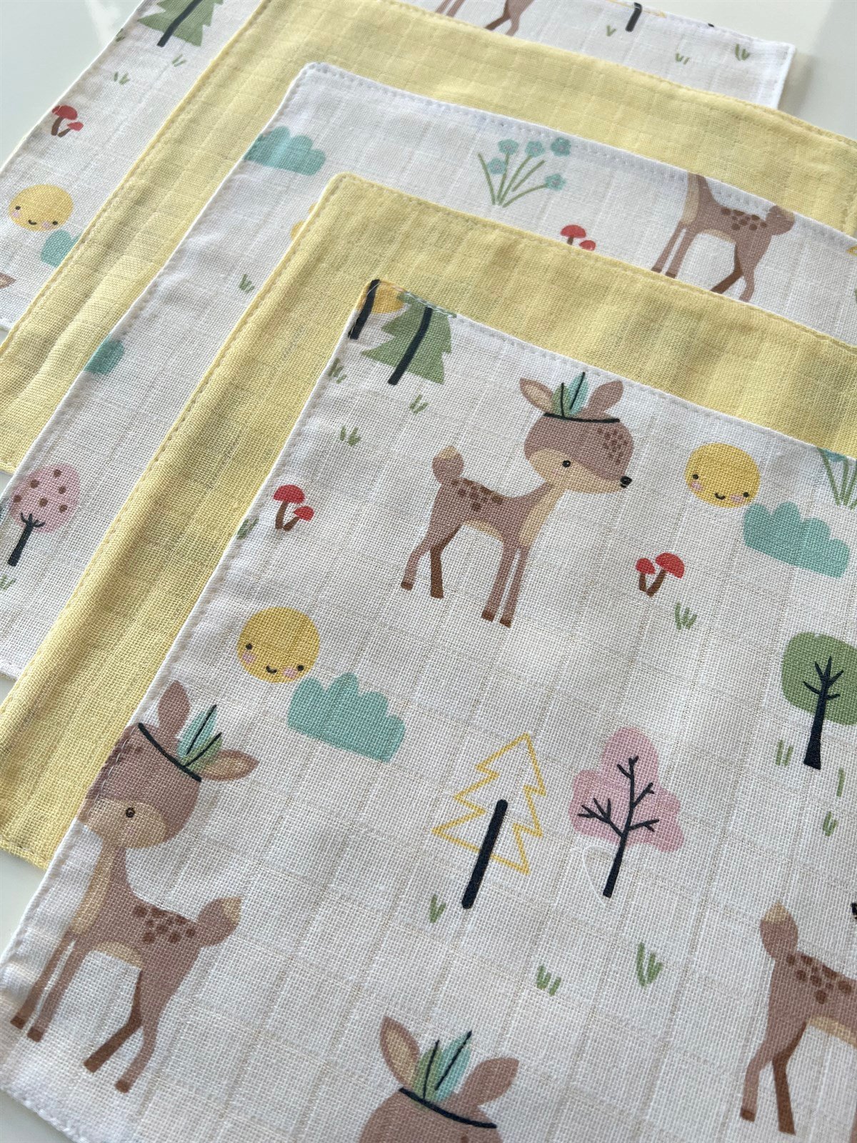 Jaju Baby 5 Adet %100 Organik Pamuk Çift Katlı Müslin Kumaş %100 Pamuk Müslin Omuz Örtüsü Ağız Mendili Sırt Mendili