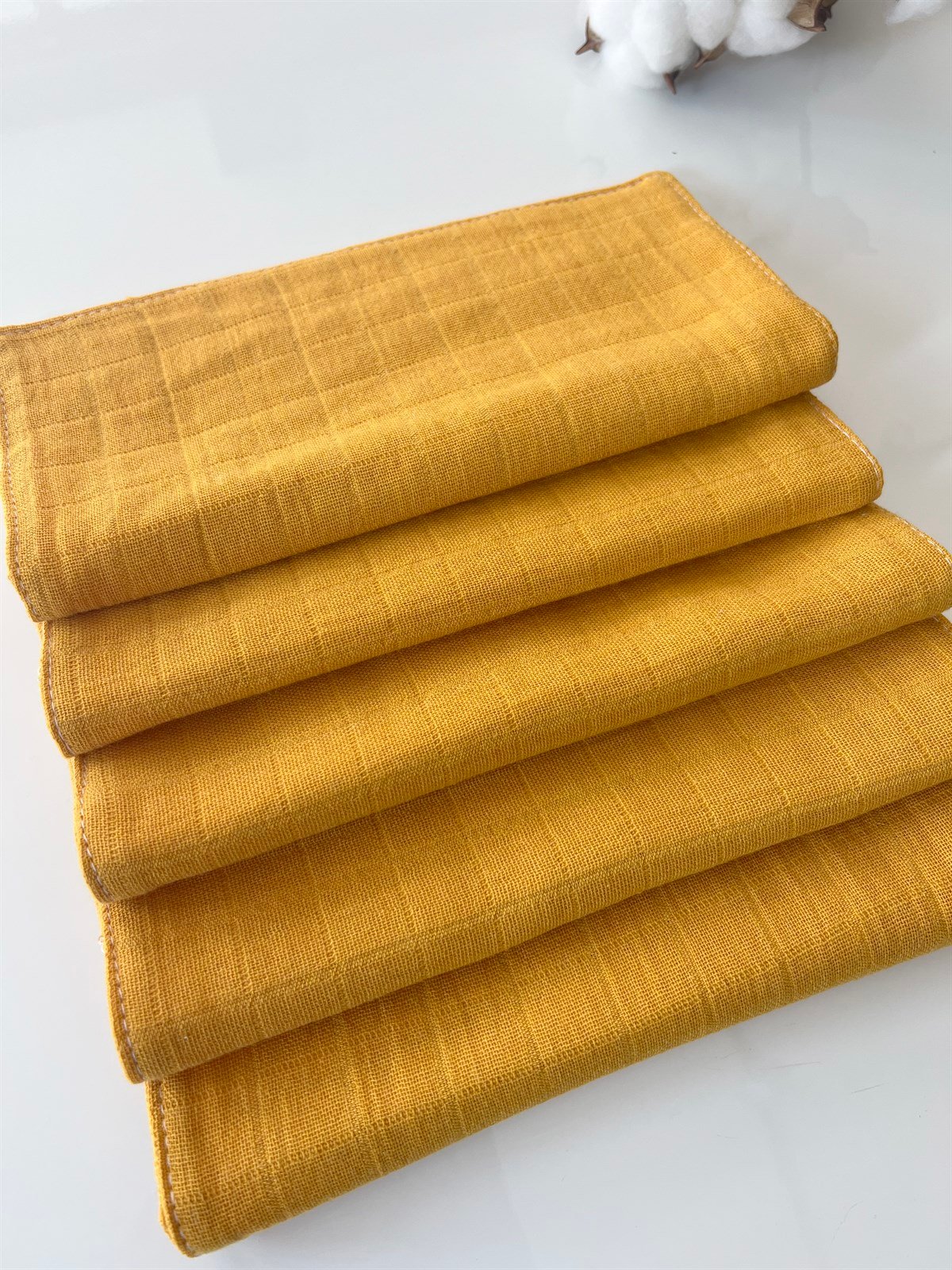 Jaju Baby 5 Adet %100 Organik Pamuk Çift Katlı Müslin Kumaş %100 Pamuk Müslin Omuz Örtüsü Ağız Mendili Sırt Mendili Hardal Renk