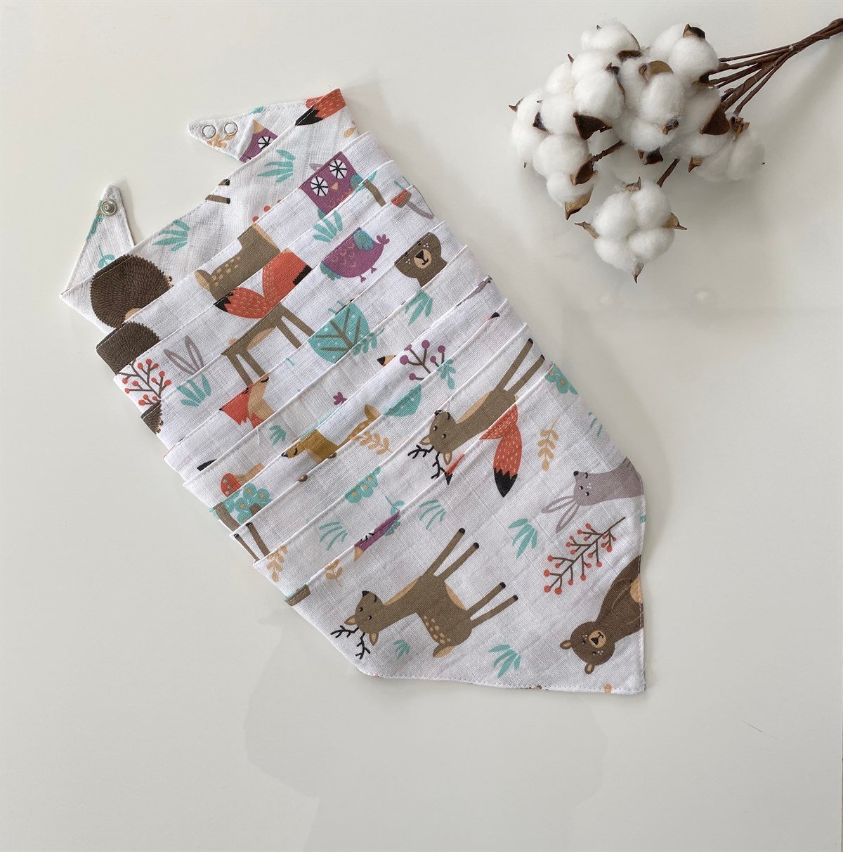 Jaju Baby 5 Adet %100 Organik Pamuk Çift Katlı Müslin Kumaş Iki Çıtçıtlı Bebek Salya Önlük & Fular meva müslin önlük fular Orman 