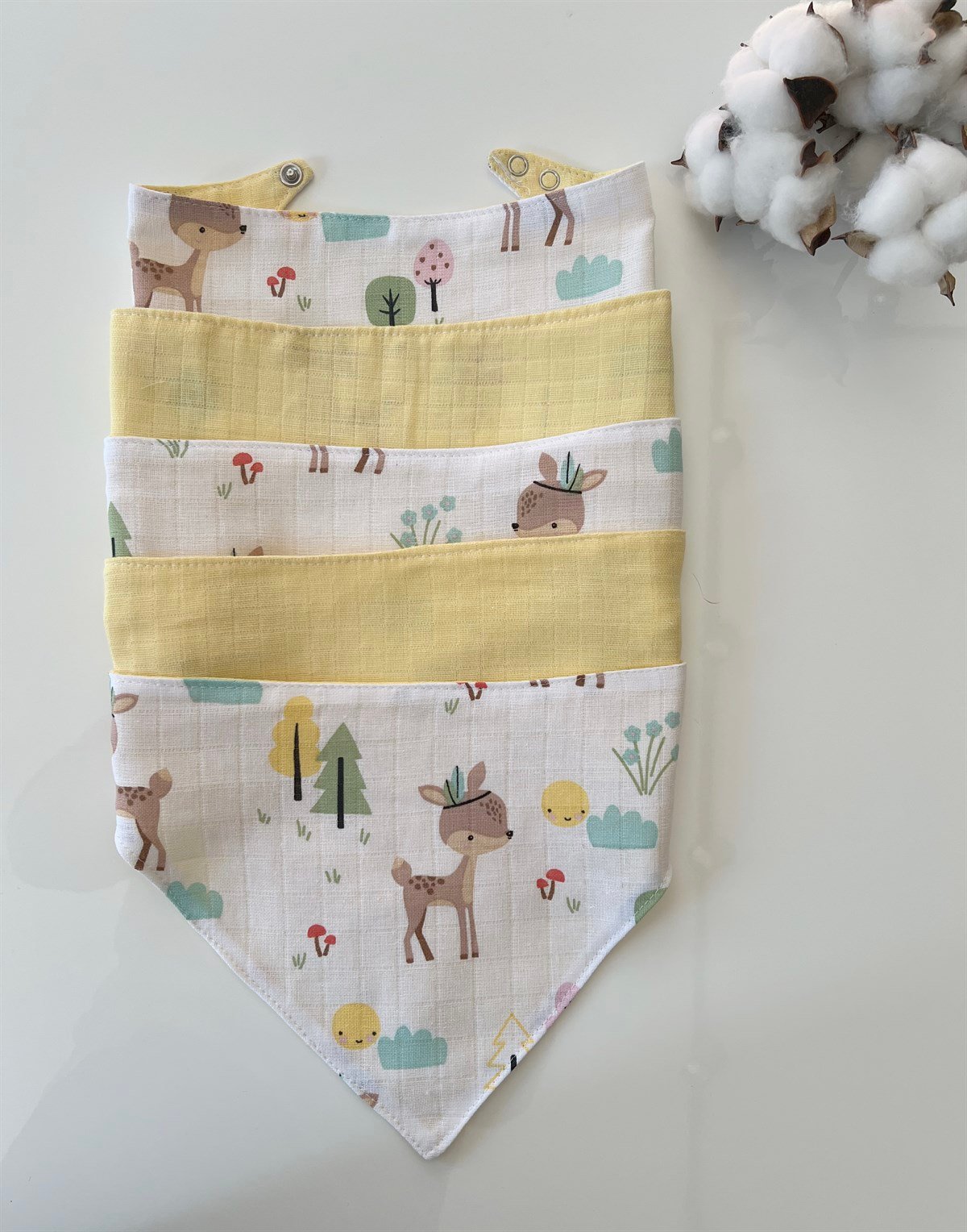 Jaju Baby 5 Adet %100 Organik Pamuk Çift Katlı Müslin Kumaş Iki Çıtçıtlı Bebek Salya Önlük & Fular meva müslin önlük fular Ceylan Tasarım