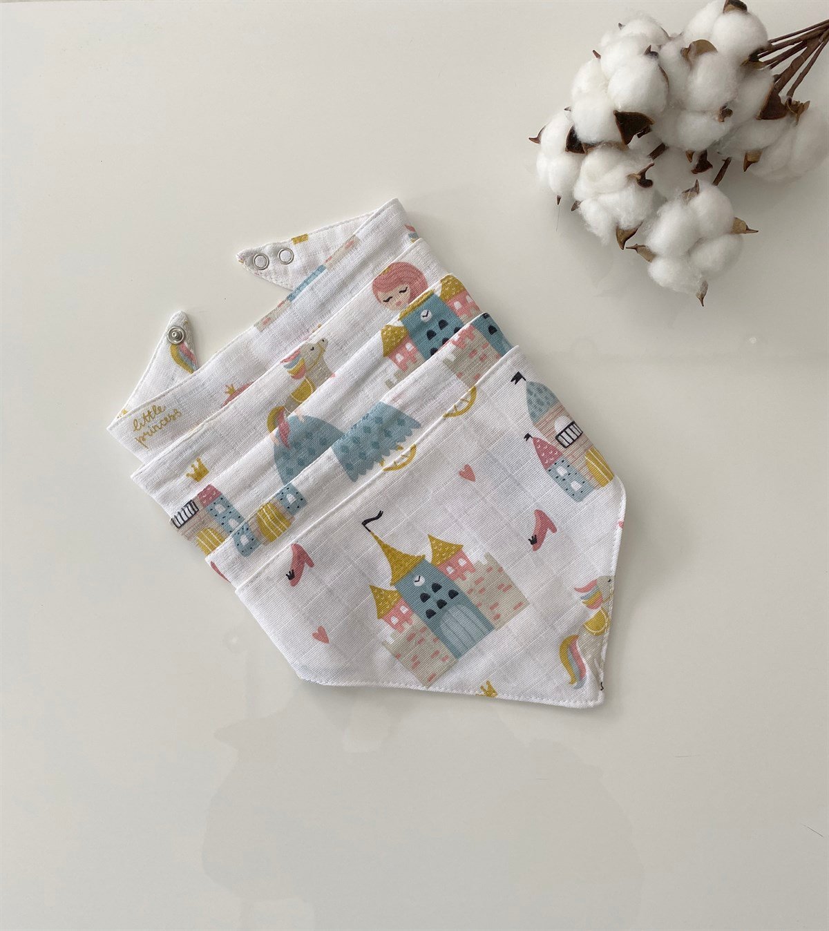 Jaju Baby 5 Adet %100 Organik Pamuk Çift Katlı Müslin Kumaş Iki Çıtçıtlı Bebek Salya Önlük & Fular meva müslin önlük fular Prenses