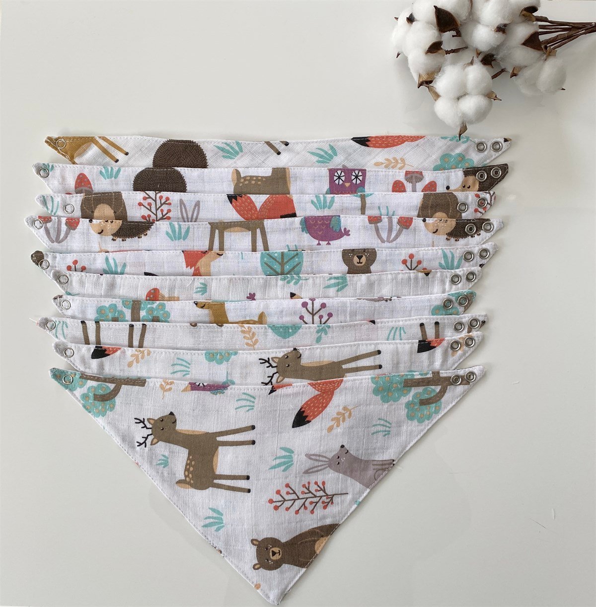 Jaju Baby 5 Adet %100 Organik Pamuk Çift Katlı Müslin Kumaş Iki Çıtçıtlı Bebek Salya Önlük & Fular meva müslin önlük fular Orman 