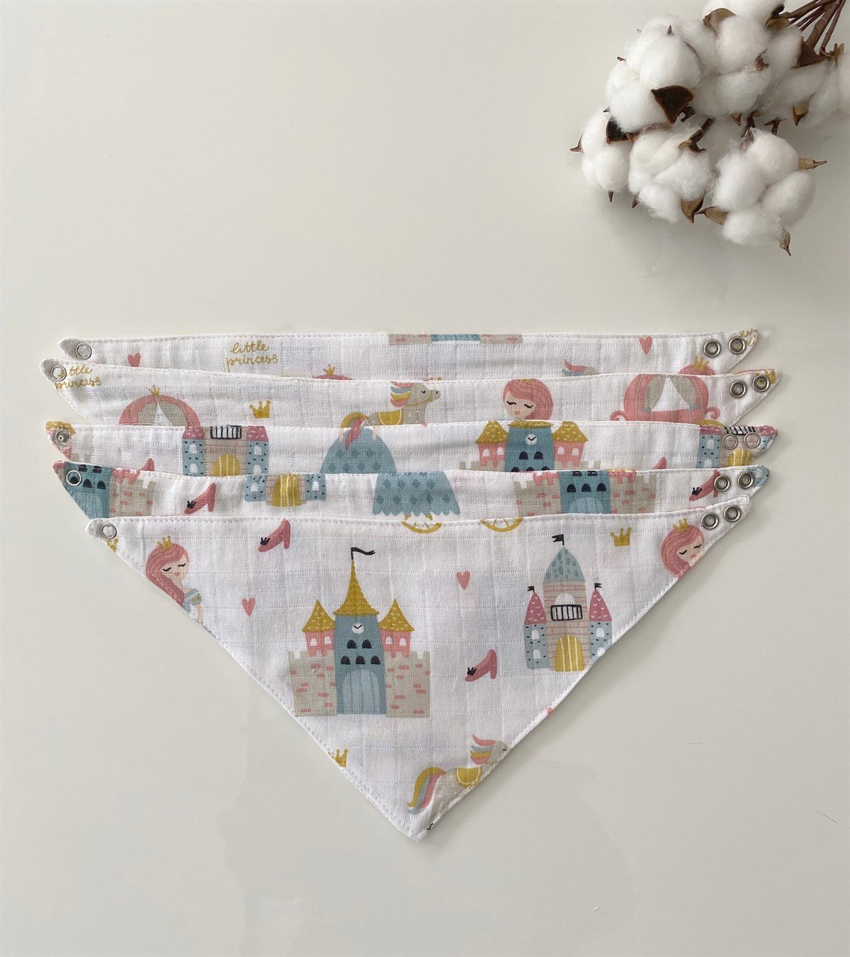 Jaju Baby 5 Adet %100 Organik Pamuk Çift Katlı Müslin Kumaş Iki Çıtçıtlı Bebek Salya Önlük & Fular meva müslin önlük fular Prenses