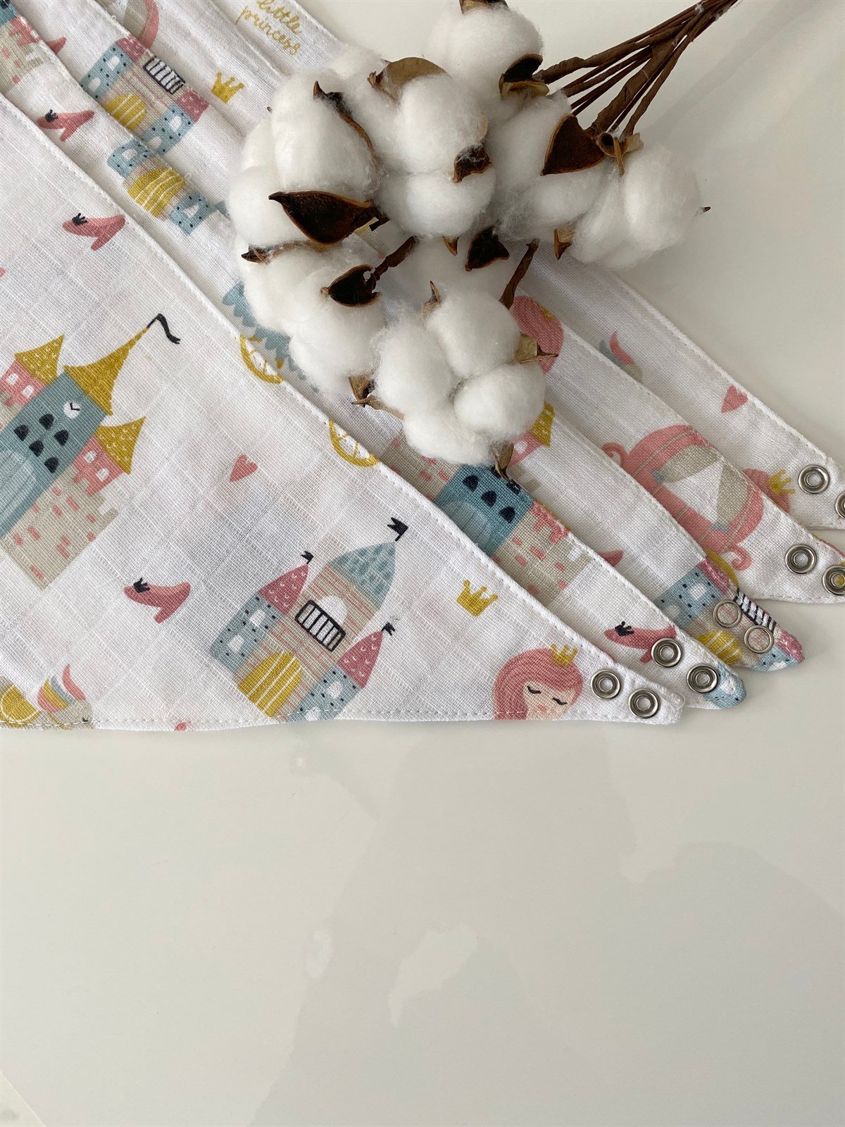 Jaju Baby 5 Adet %100 Organik Pamuk Çift Katlı Müslin Kumaş Iki Çıtçıtlı Bebek Salya Önlük & Fular meva müslin önlük fular Prenses