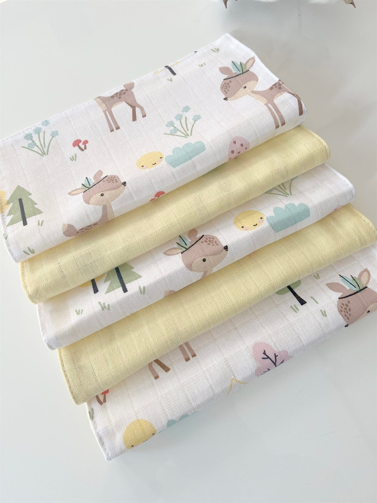 Jaju Baby 5 Adet %100 Organik Pamuk Çift Katlı Müslin Kumaş %100 Pamuk Müslin Omuz Örtüsü Ağız Mendili Sırt Mendili