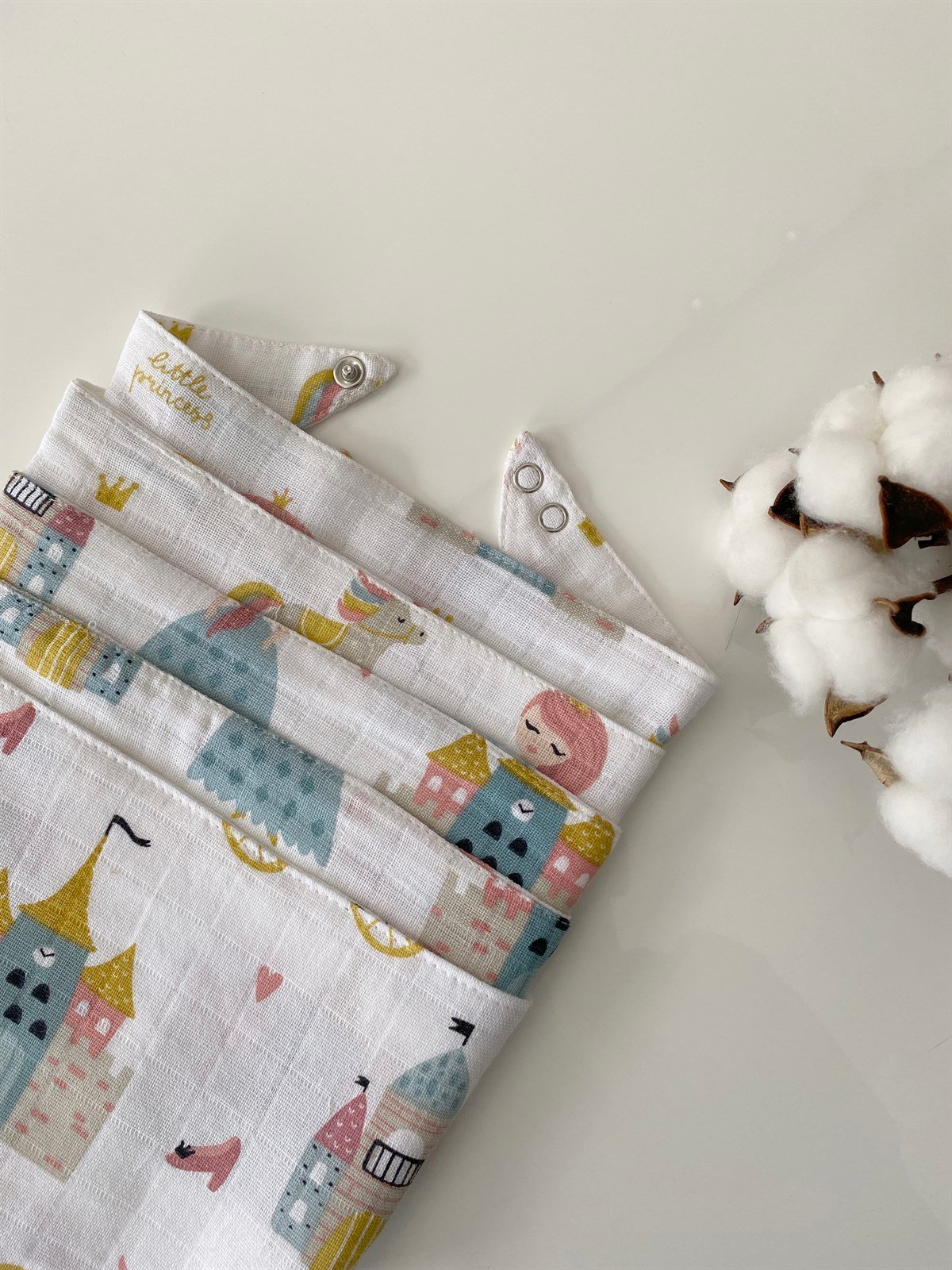 Jaju Baby 5 Adet %100 Organik Pamuk Çift Katlı Müslin Kumaş Iki Çıtçıtlı Bebek Salya Önlük & Fular meva müslin önlük fular Prenses