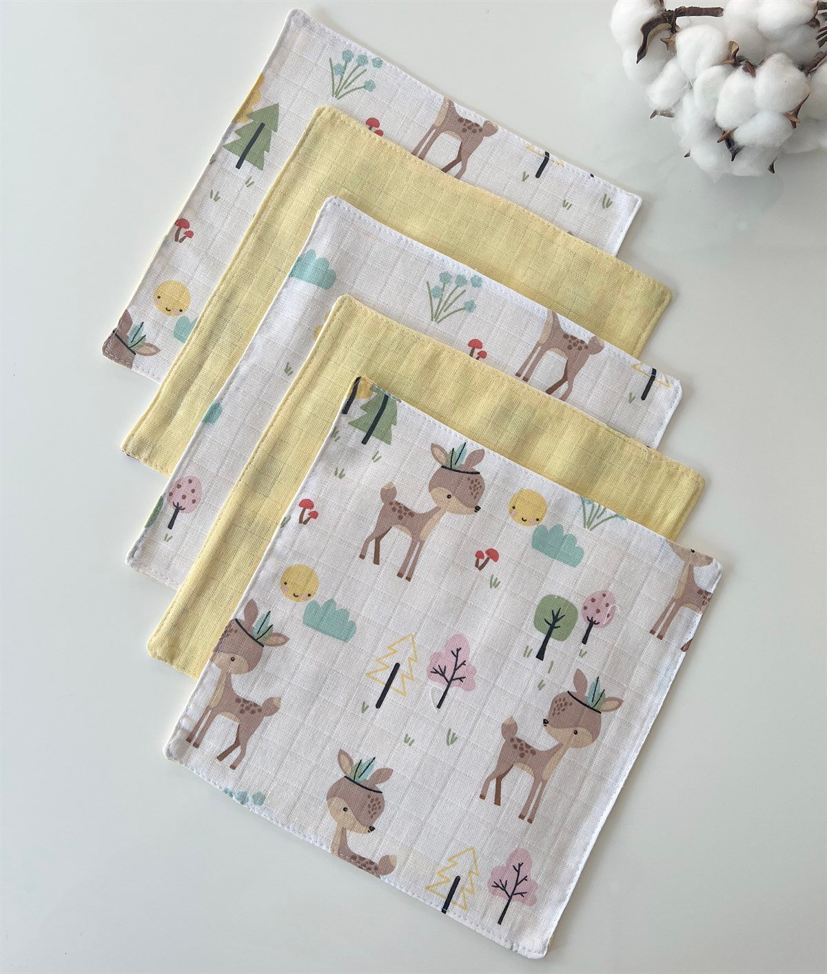 Jaju Baby 5 Adet %100 Organik Pamuk Çift Katlı Müslin Kumaş %100 Pamuk Müslin Omuz Örtüsü Ağız Mendili Sırt Mendili