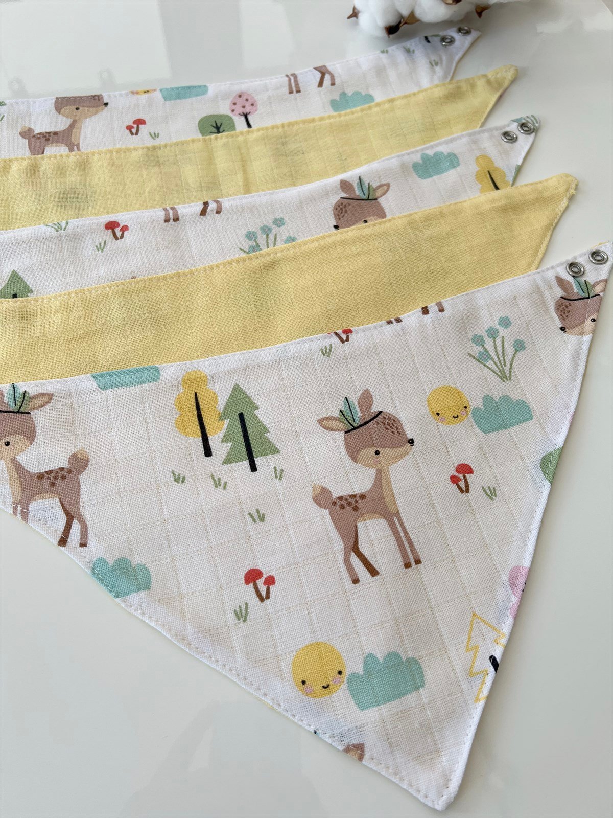 Jaju Baby 5 Adet %100 Organik Pamuk Çift Katlı Müslin Kumaş Iki Çıtçıtlı Bebek Salya Önlük & Fular meva müslin önlük fular Ceylan Tasarım