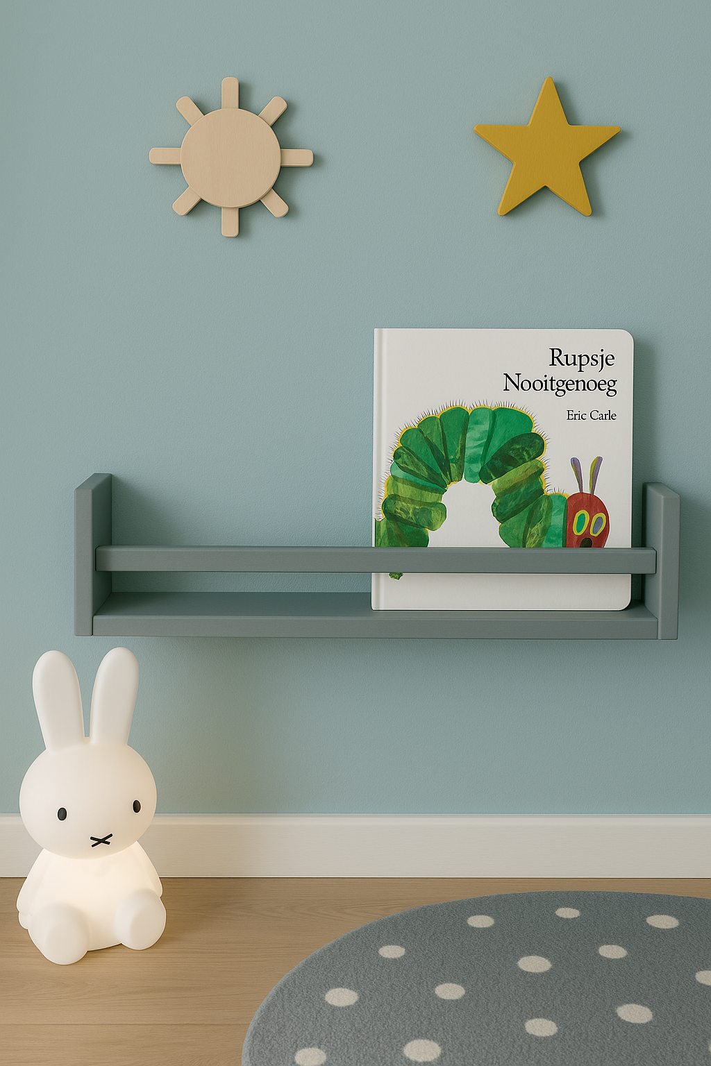 Jaju Baby 50 Cm 1 Adet Gri Ahşap Raf Montessori Kitaplık Çocuk Odası Aksesuar Dekorasyon Mobilya