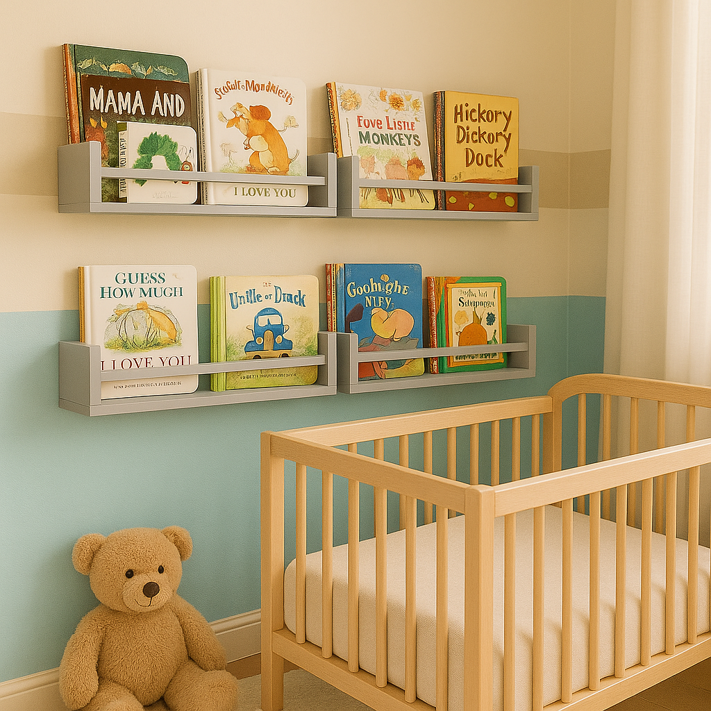 Jaju Baby 50 Cm 4 Lü Gri Ahşap Raf Montessori Kitaplık Çocuk Odası Aksesuar Dekorasyon Mobilya