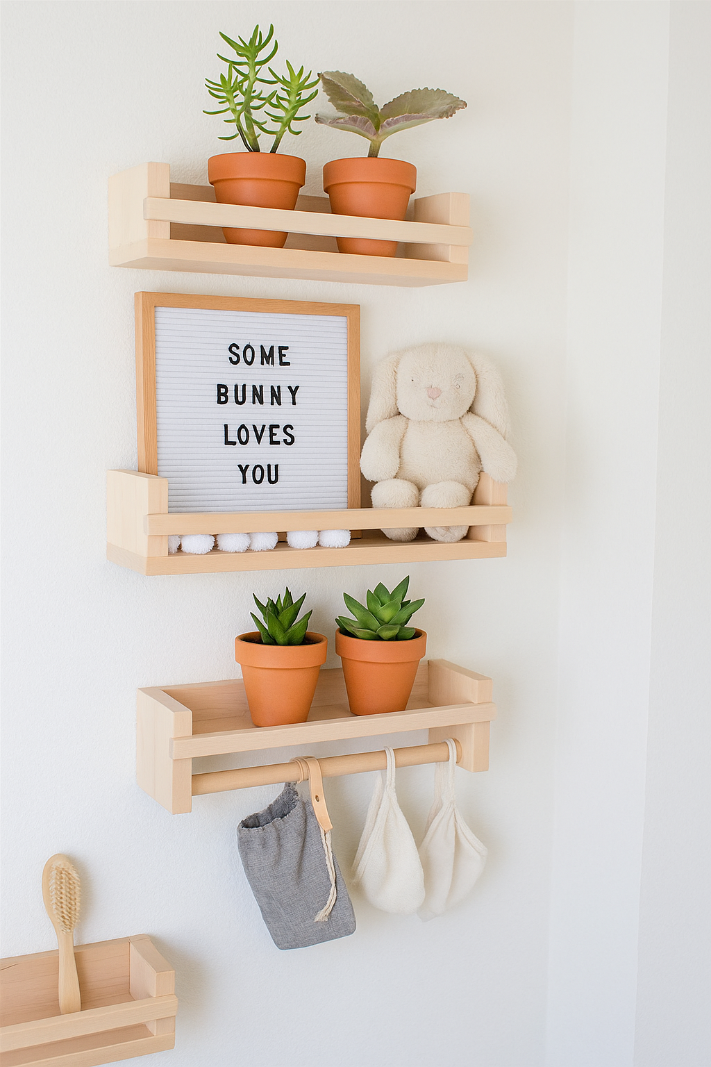 Jaju Baby 50 cm Montessori Kitaplık Çocuk Odası Duvar Rafı Ahşap Kitaplık Raf 3 Adet