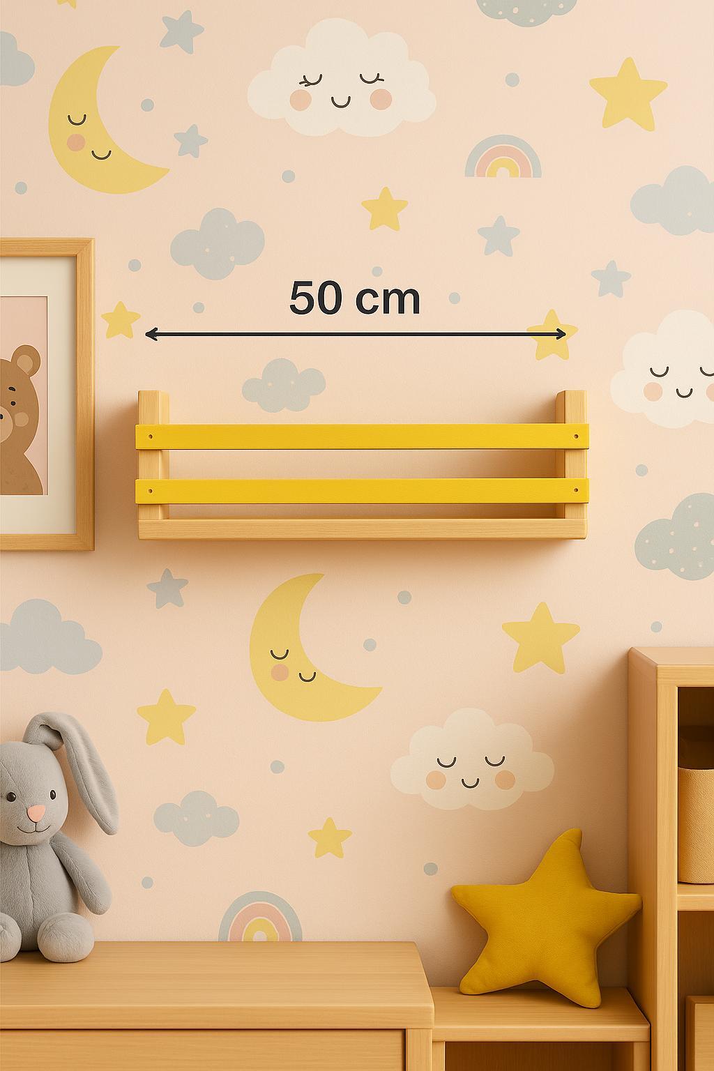 Jaju Baby 50 cm Sarı Çıtalı Çocuk Odası Raf / Kitaplık