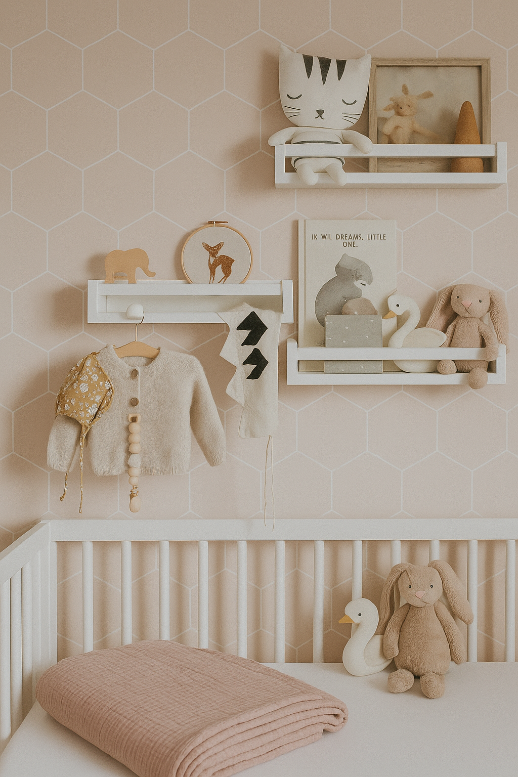 Jaju Baby 50cm 3'lü Beyaz Ters-Düz Raf Çocuk Odası Dekorasyon Set