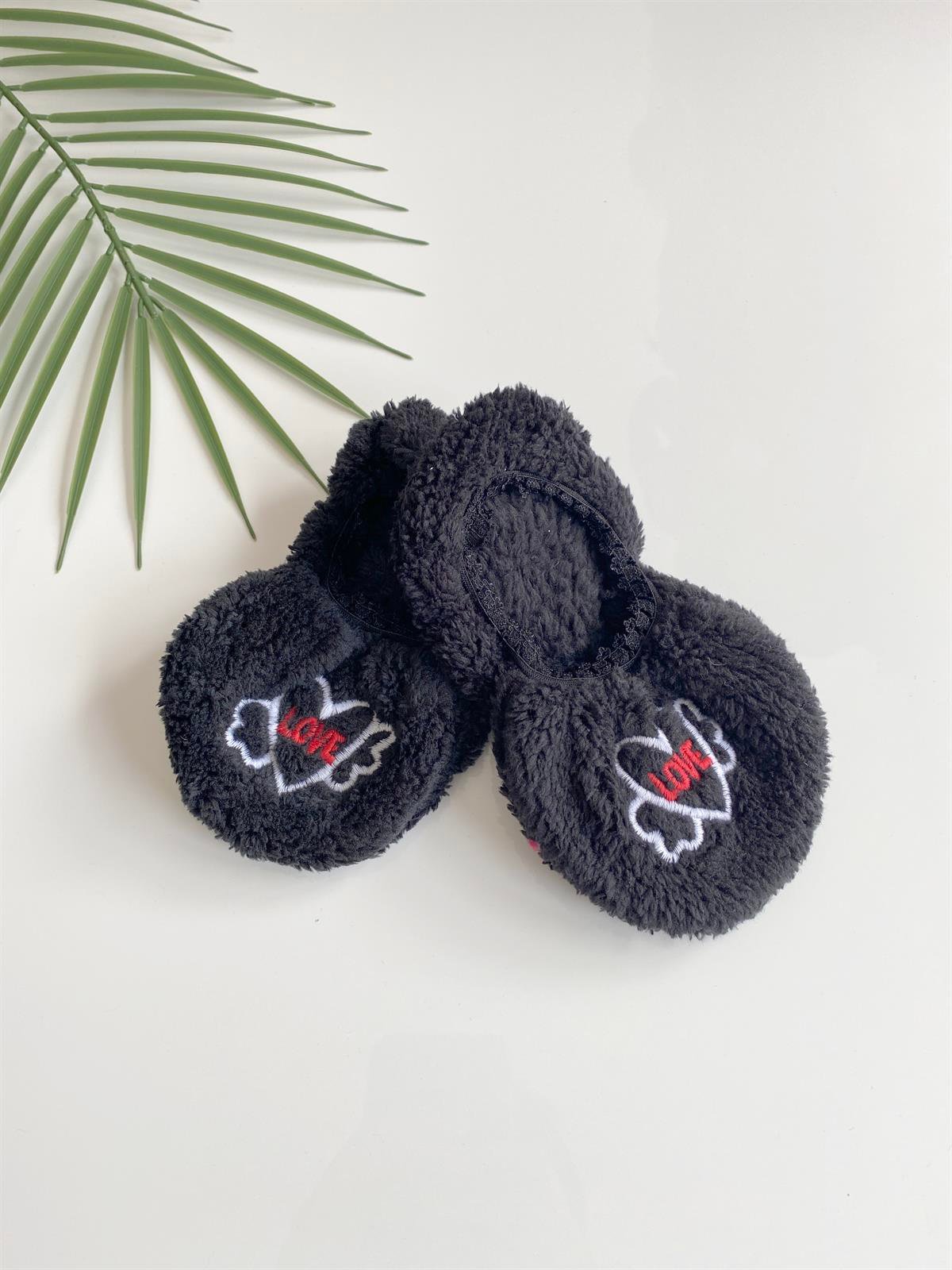 Jaju Baby 6-8 Yaş Siyah Love Nakışlı Figürlü Peluş Çorap