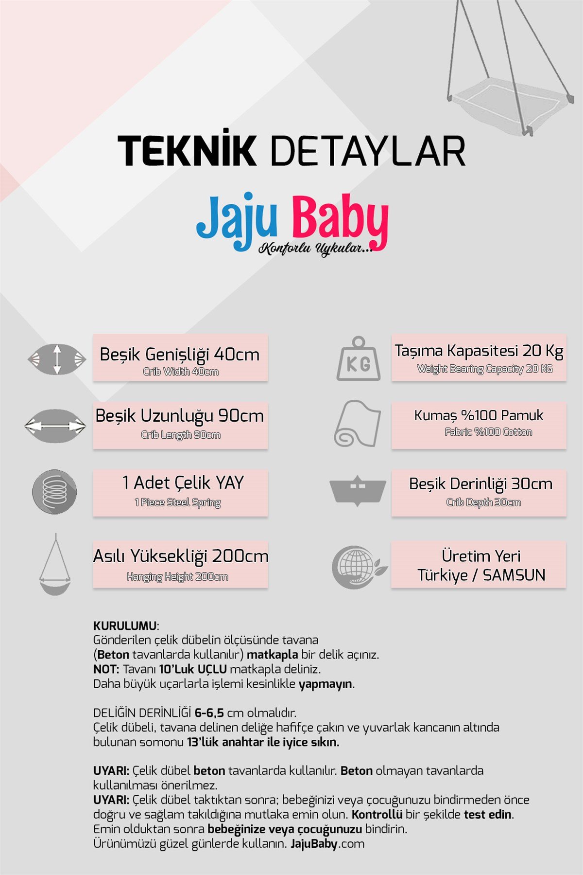 Jaju Baby Ahşap Yaylı ZıpZıp Hamak - Tavan Salıncağı (Sarı)