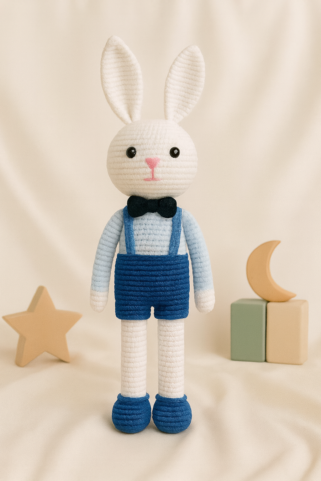 Jaju Baby Amigurumi 33 cm Tavşan Uyku Arkadaşı Mavi Takım