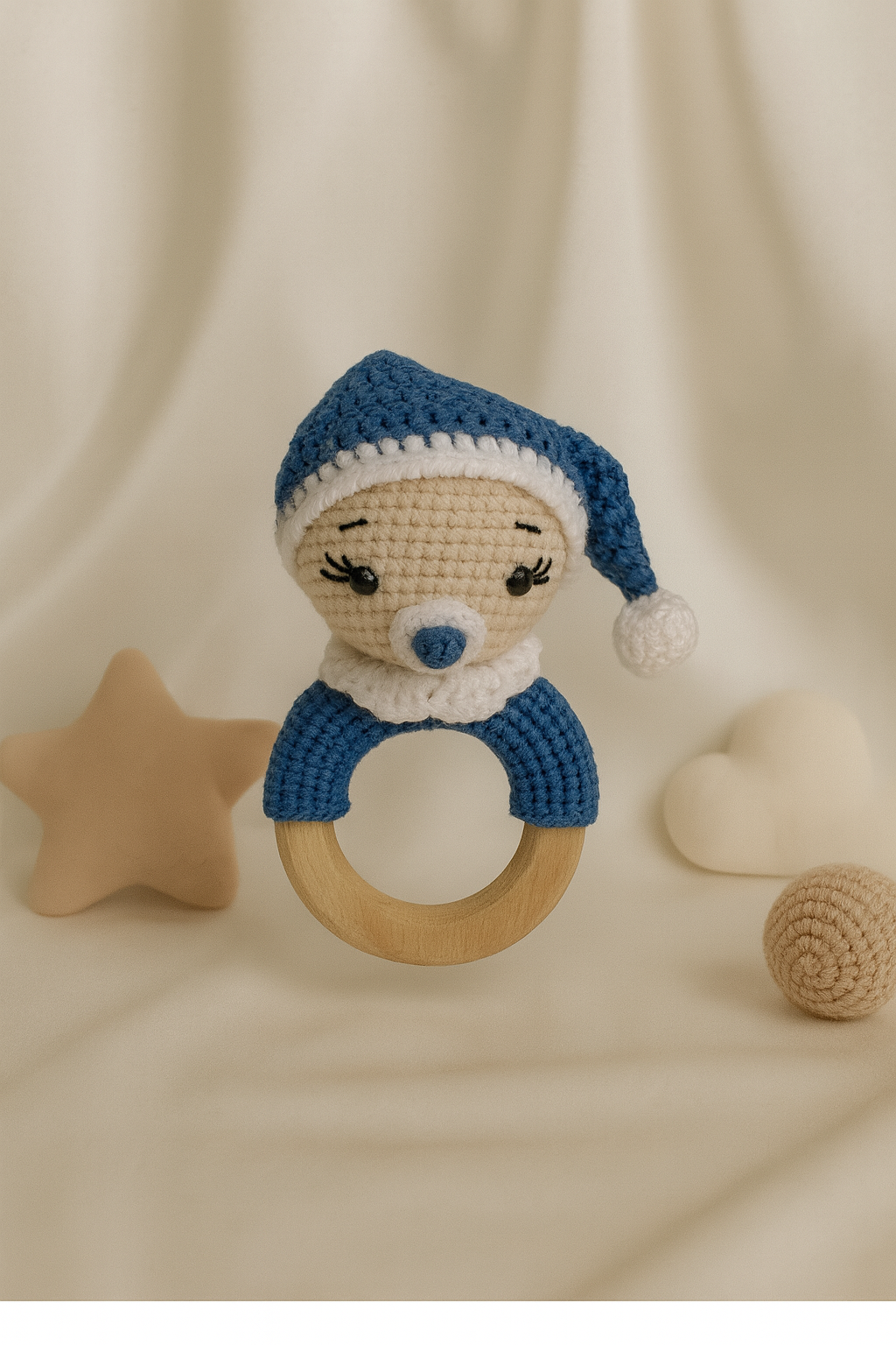 Jaju Baby Amigurumi Emzikli Bebek Diş Kaşıyıcılı Çıngırak 14 cm