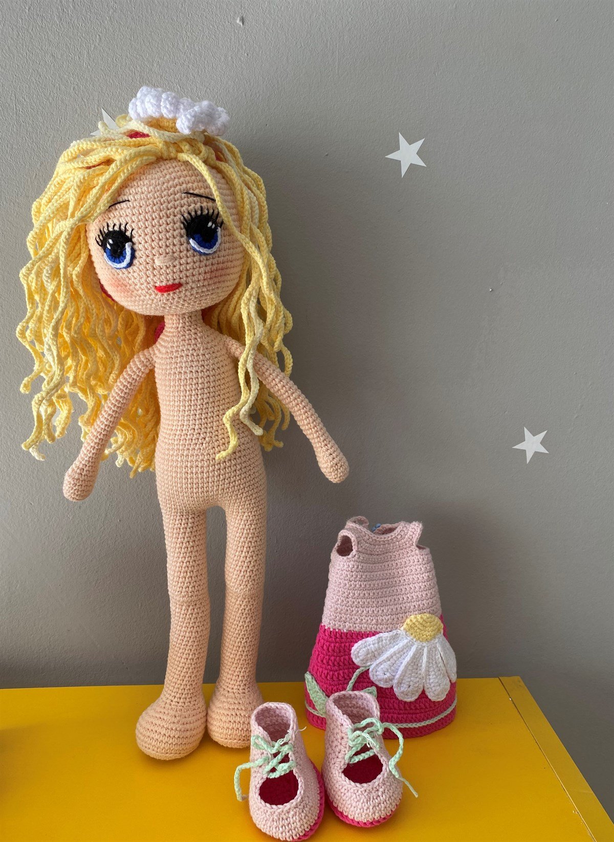 Jaju Baby Amigurumi Sarı Saçlı Kız 40 cm