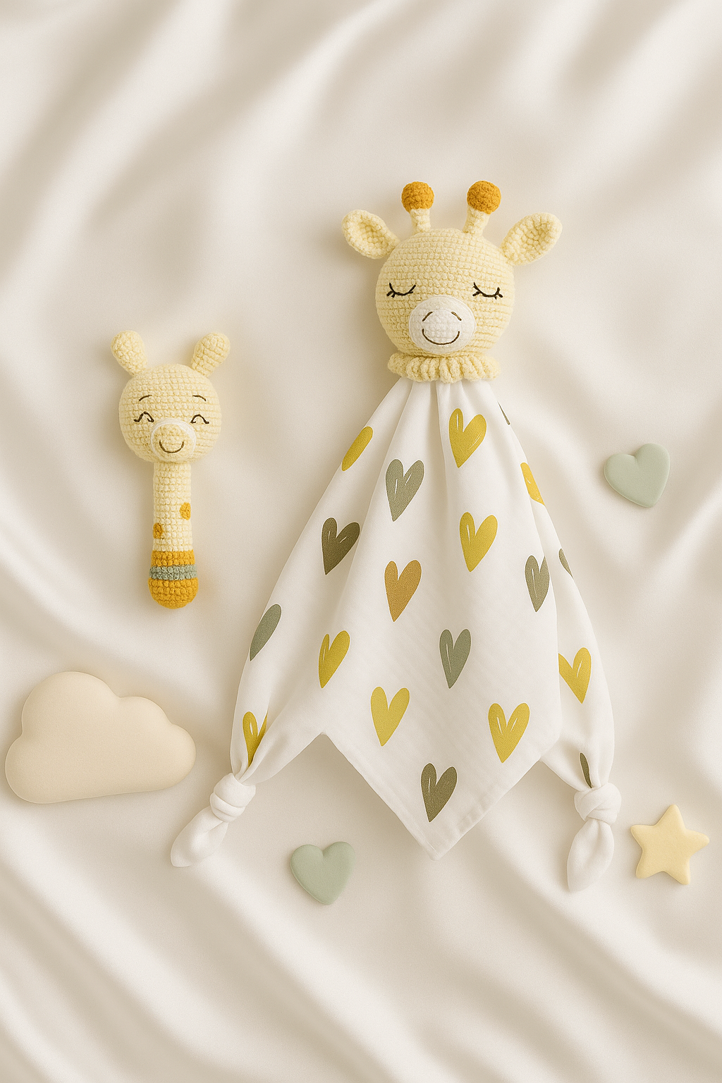Jaju Baby Amigurumi Zürafa Müslin Uyku Arkadaşı Ve Çıngırak Set