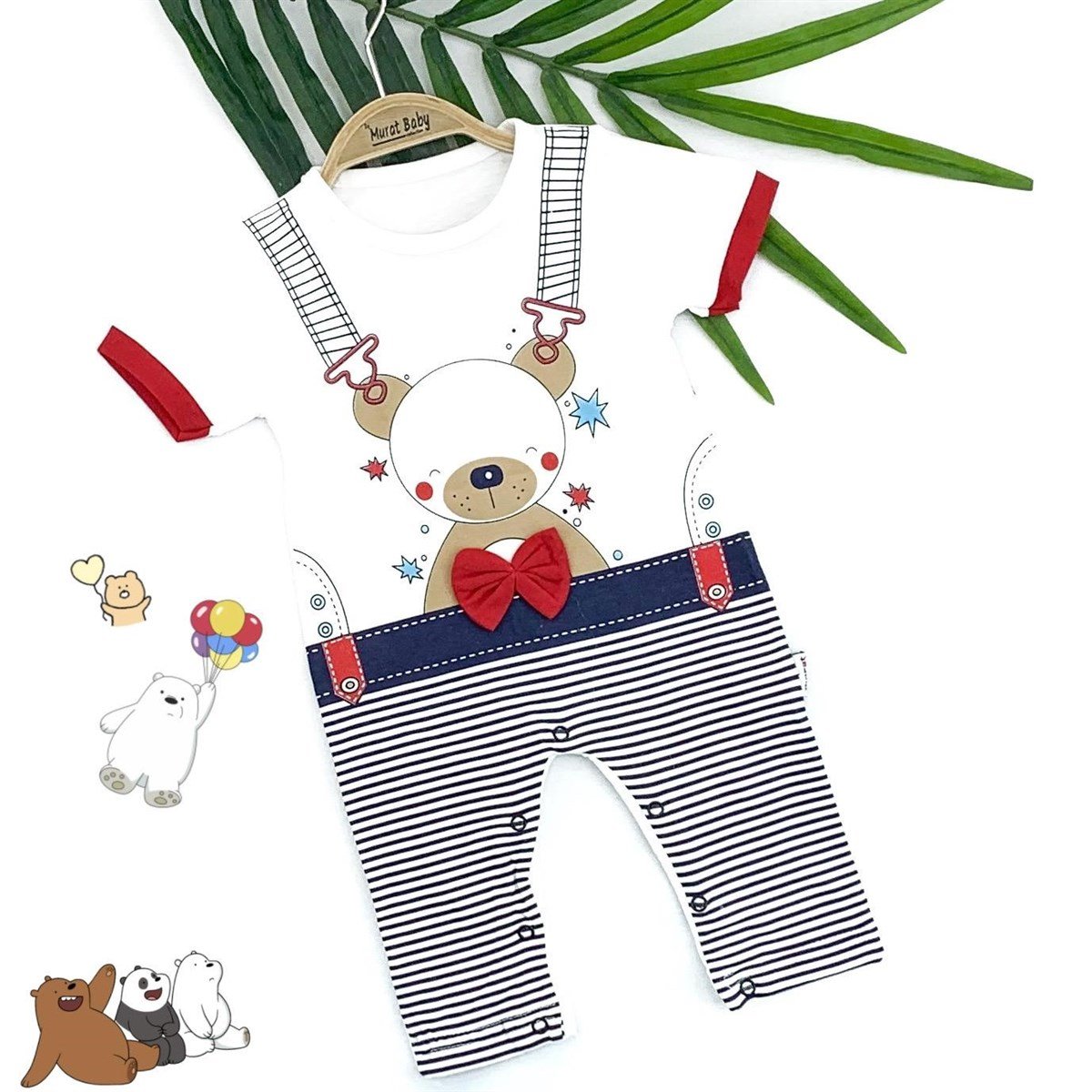 Jaju Baby Ayı Papyon İşlemeli Salopet Tulum