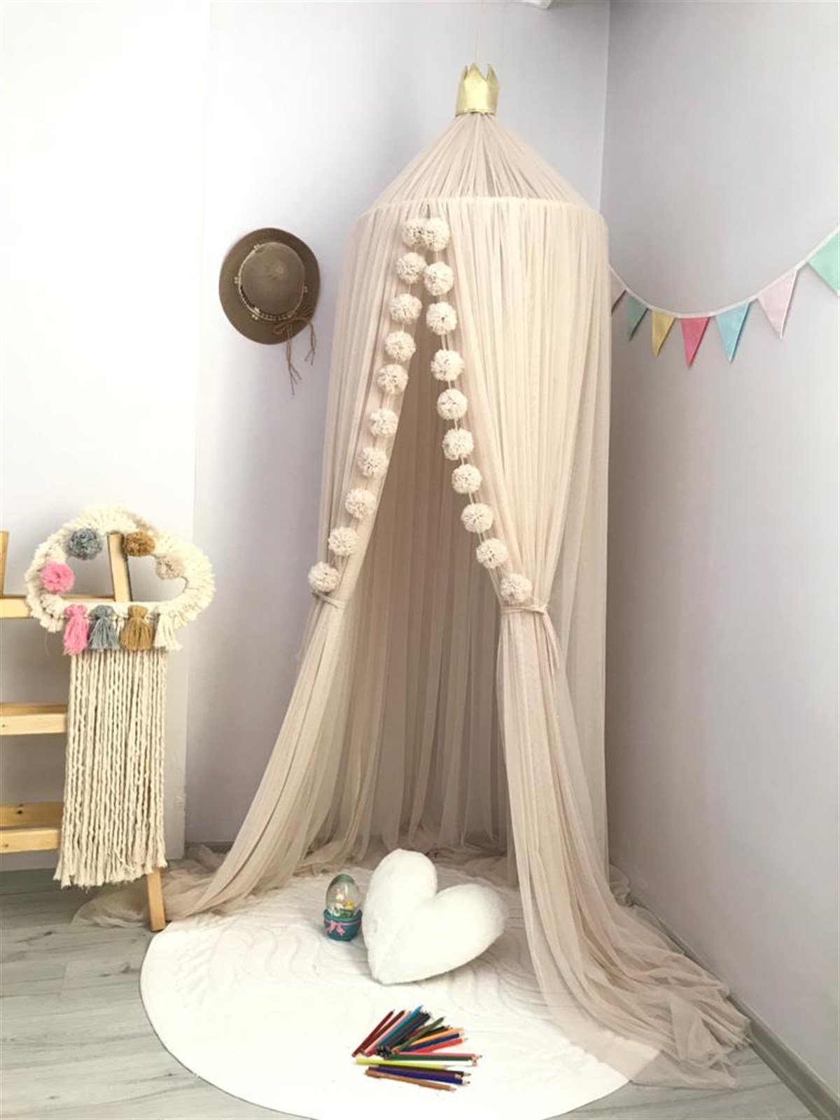 Jaju Baby Bej Rengi Ponponlu Cibinlik