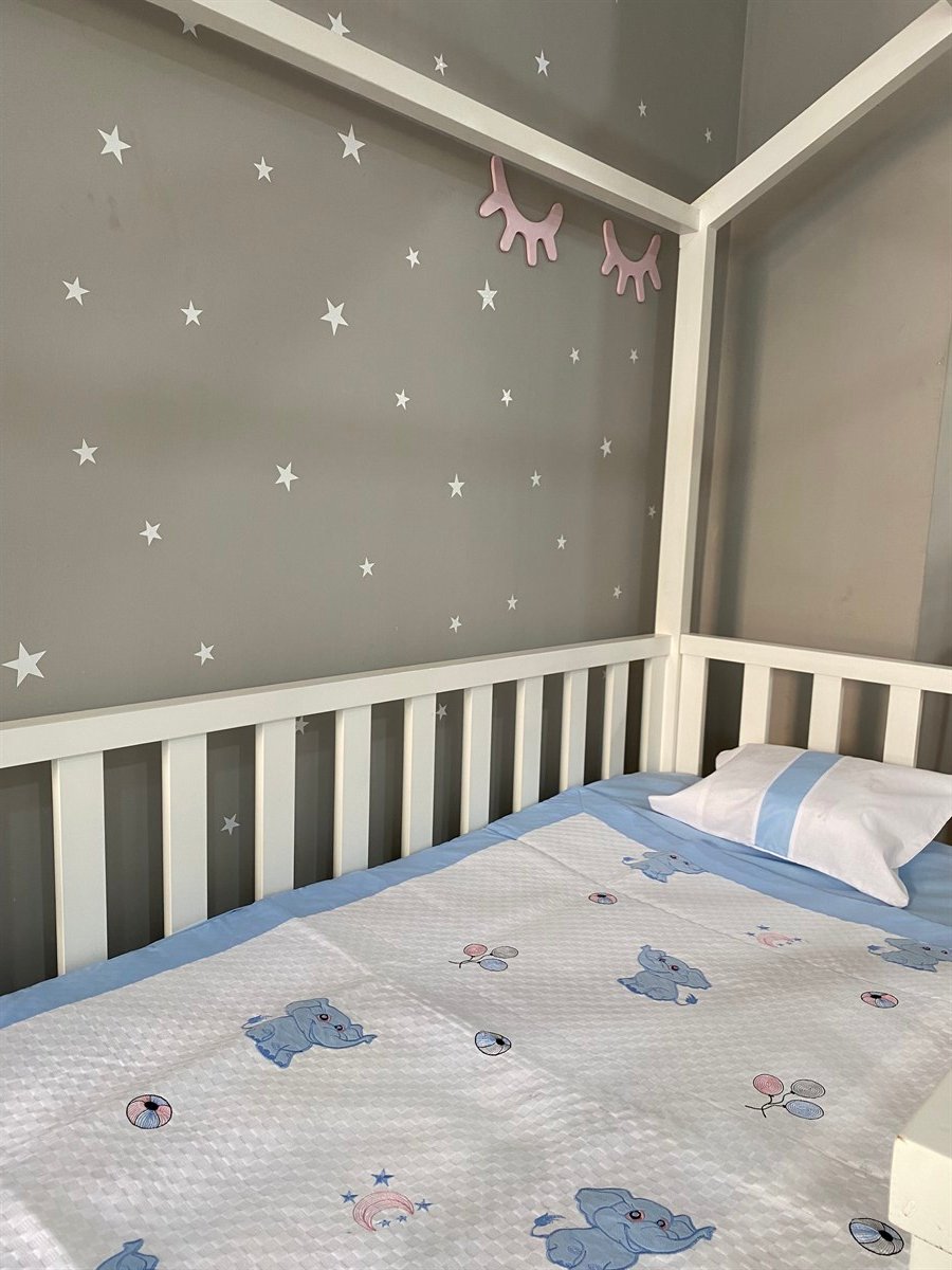 Jaju Baby Beyaz Fil Baskılı Pike Takımı