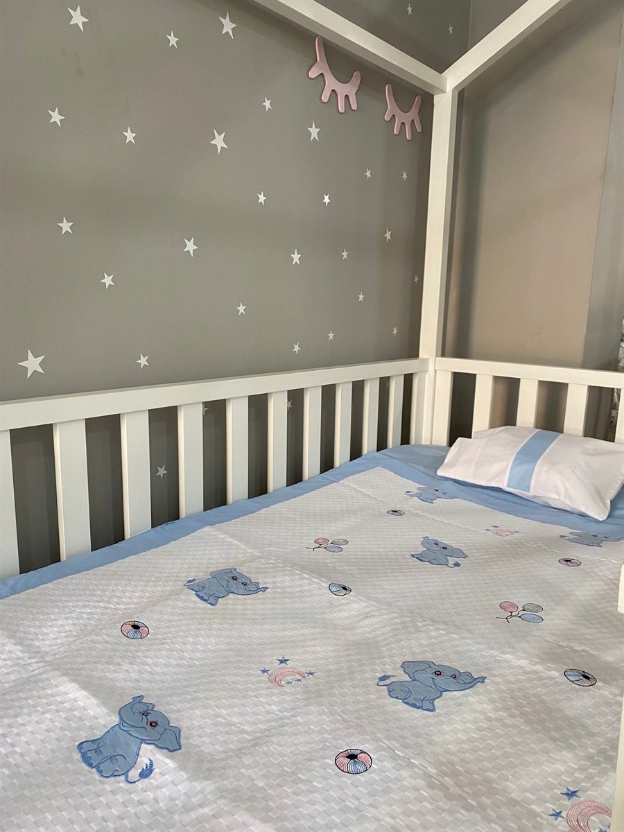 Jaju Baby Beyaz Fil Baskılı Pike Takımı