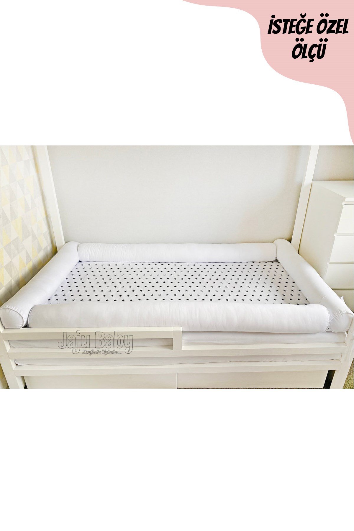 Jaju Baby Beyaz Montessori Yatak Bariyer Beşik Kenar Koruma Özel Ölçü